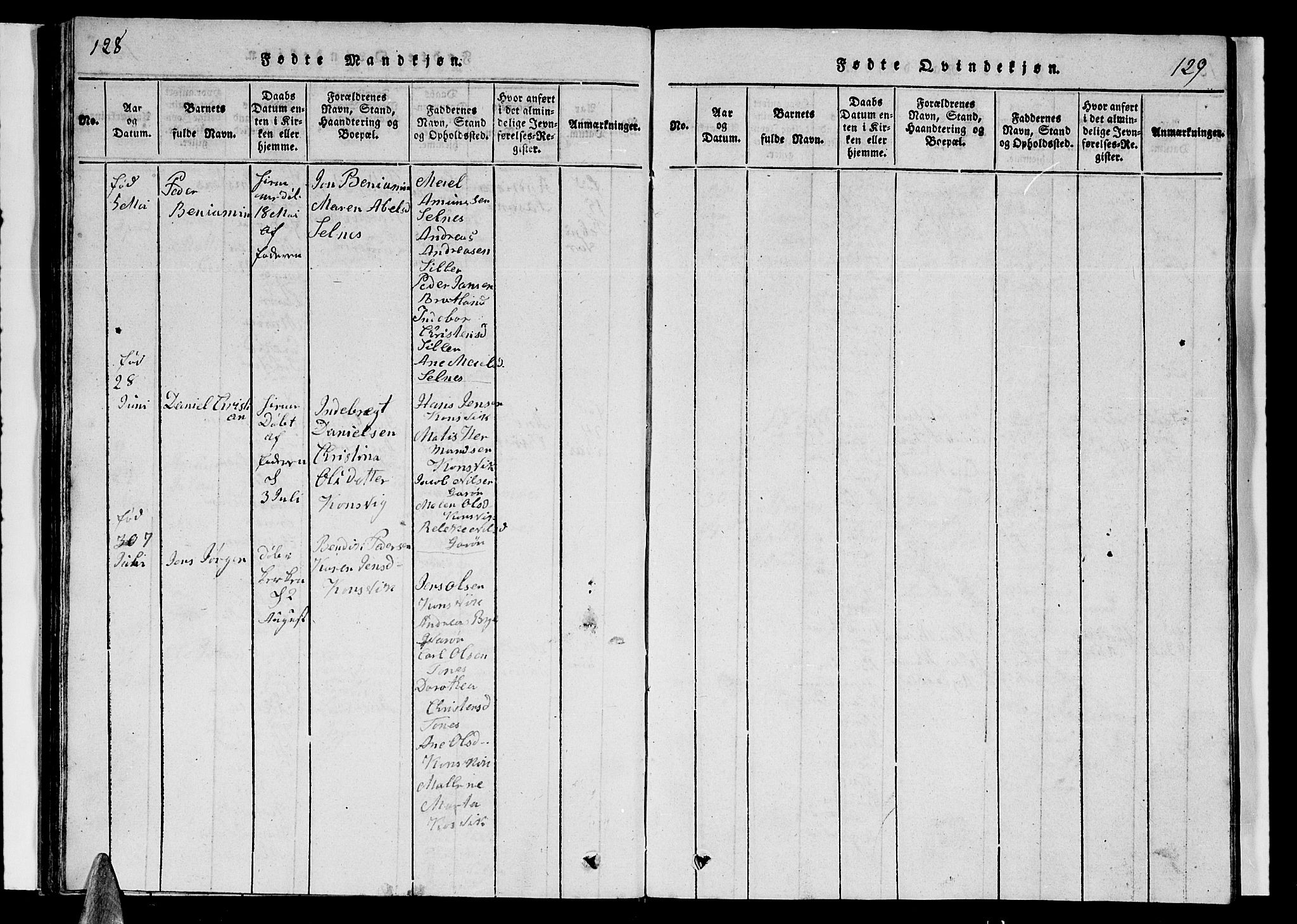 Ministerialprotokoller, klokkerbøker og fødselsregistre - Nordland, AV/SAT-A-1459/839/L0571: Parish register (copy) no. 839C01, 1820-1840, p. 128-129