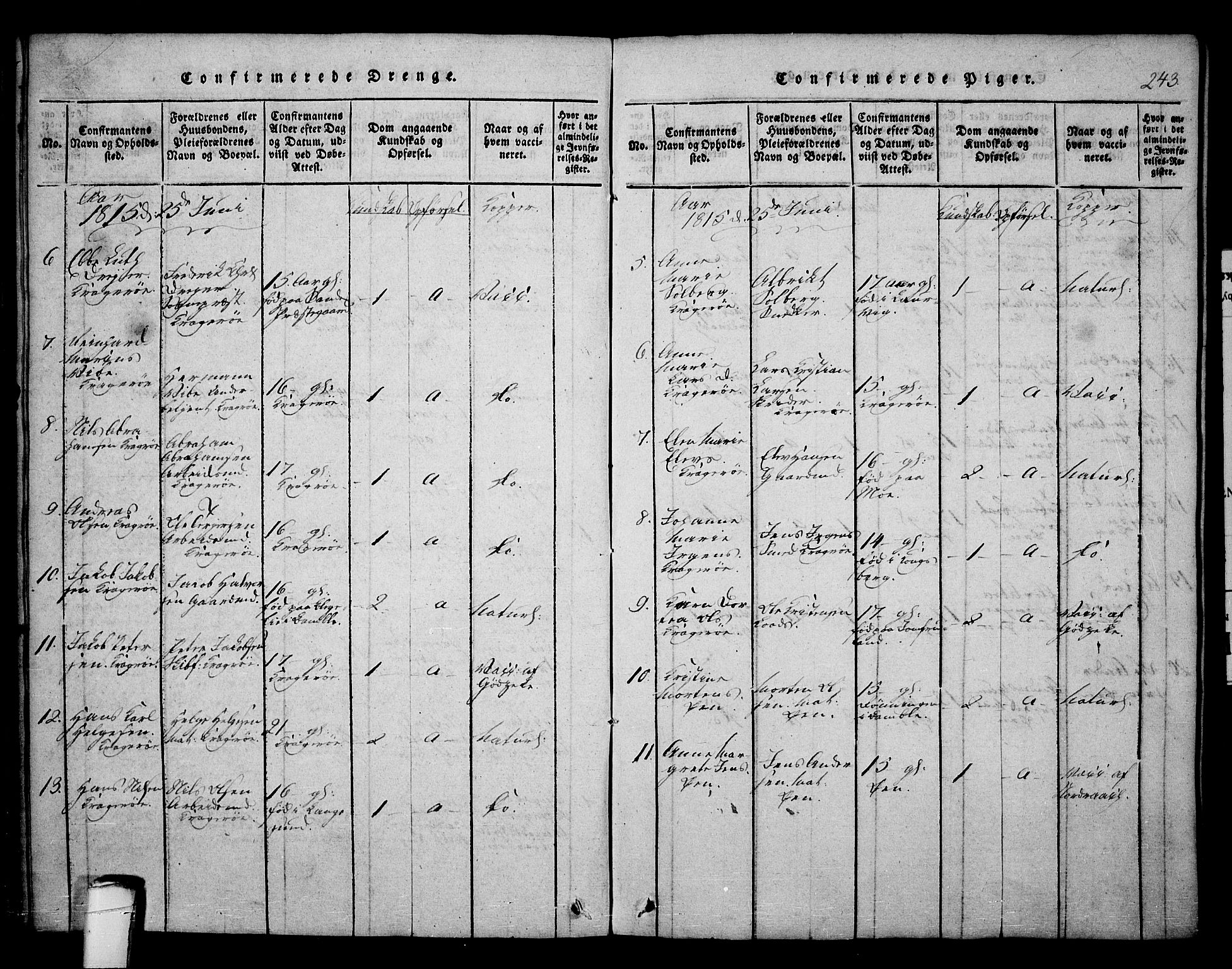 Kragerø kirkebøker, SAKO/A-278/F/Fa/L0004: Parish register (official) no. 4, 1814-1831, p. 243