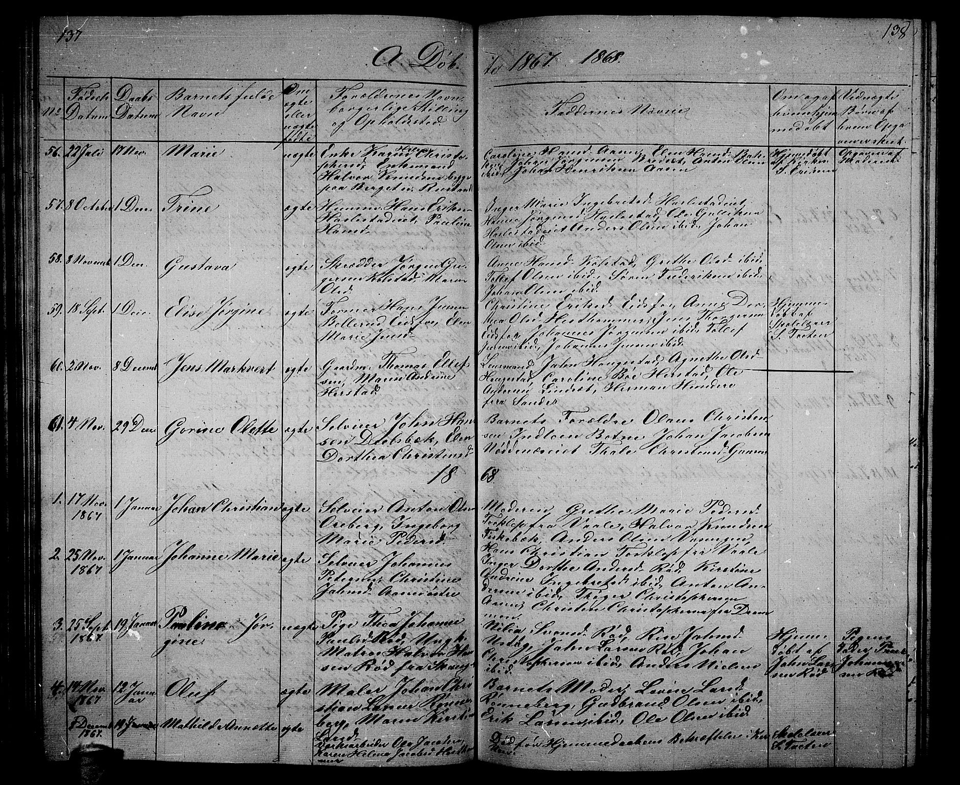 Hof kirkebøker, SAKO/A-64/G/Ga/L0002: Parish register (copy) no. I 2, 1859-1873, p. 137-138