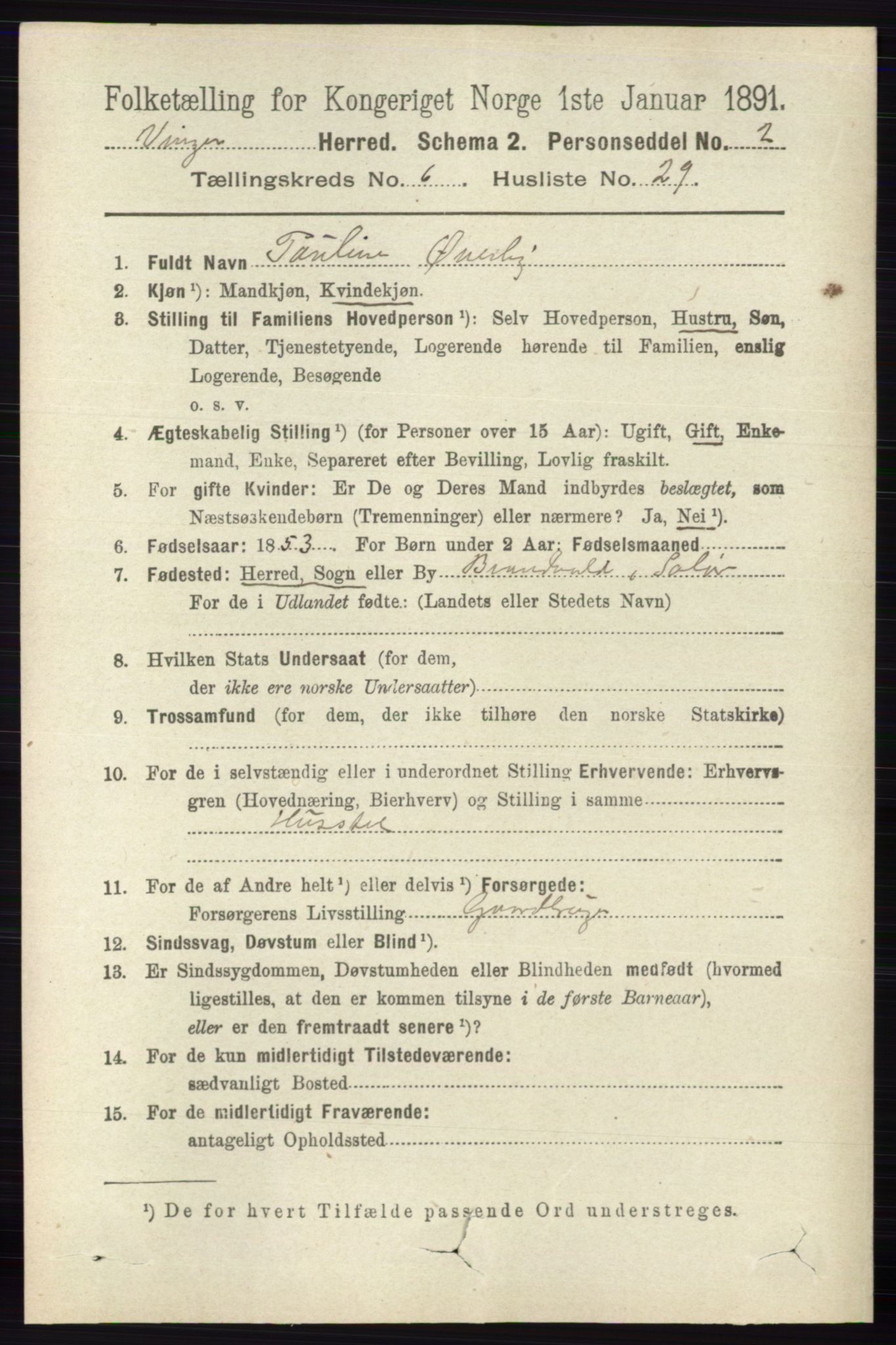 RA, 1891 census for 0421 Vinger, 1891, p. 2779