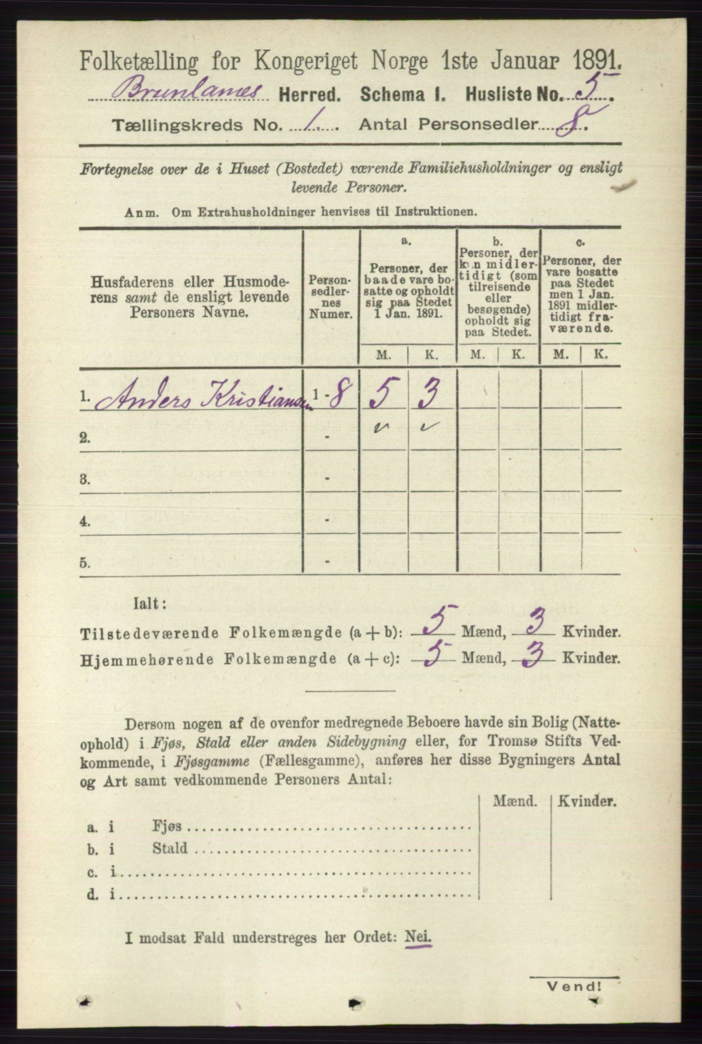 RA, 1891 census for 0726 Brunlanes, 1891, p. 40