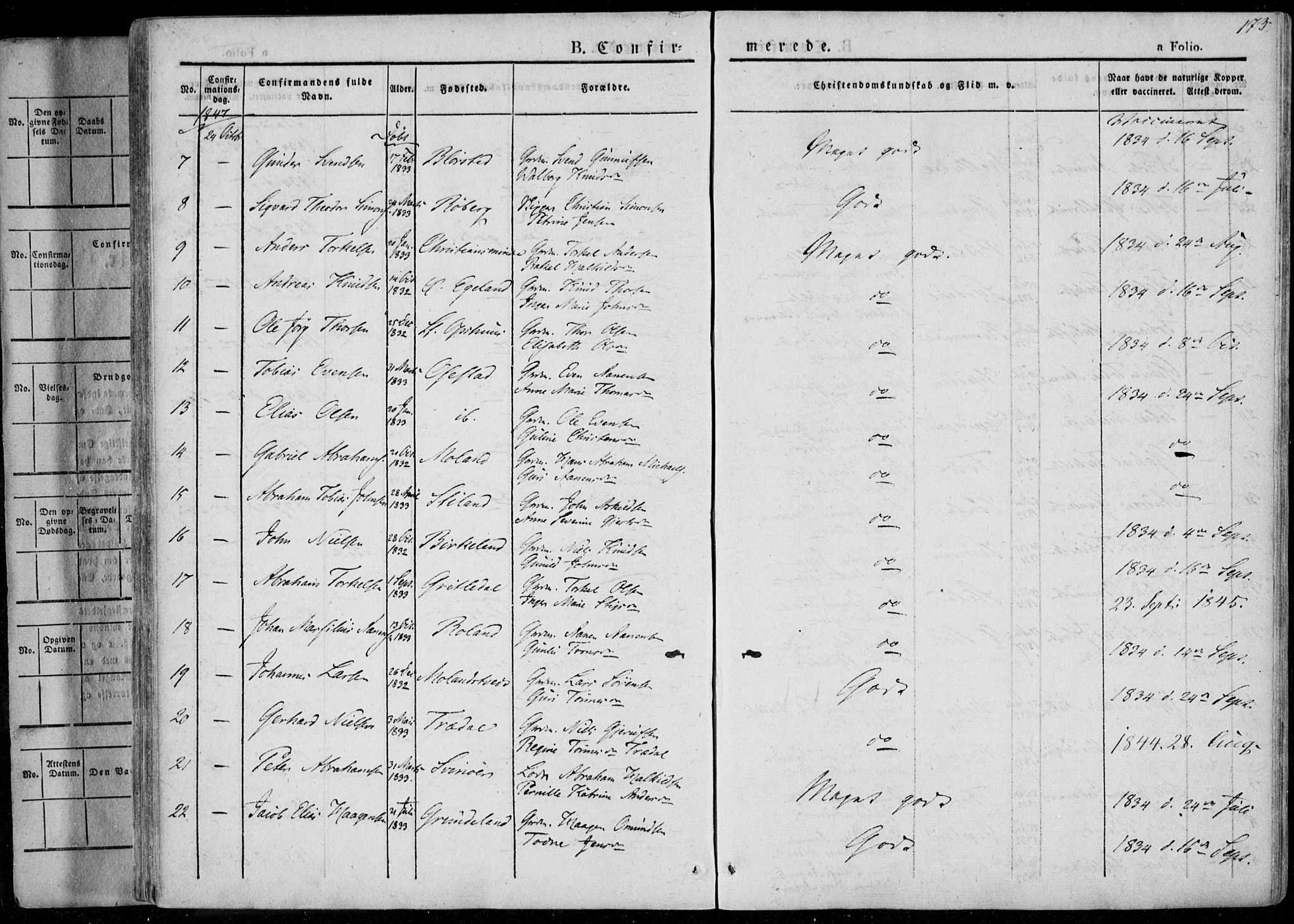 Sør-Audnedal sokneprestkontor, SAK/1111-0039/F/Fa/Fab/L0006: Parish register (official) no. A 6, 1829-1855, p. 173