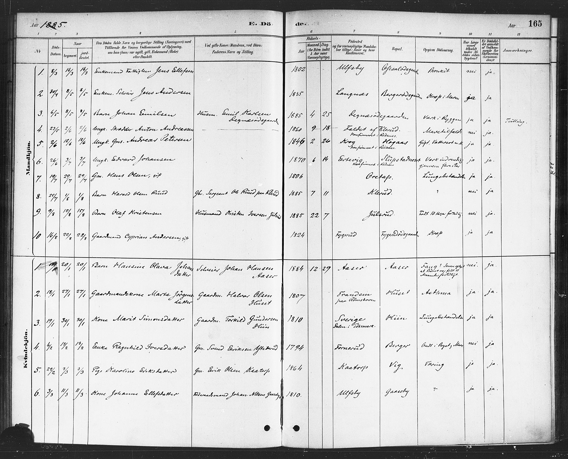 Rødenes prestekontor Kirkebøker, SAO/A-2005/F/Fa/L0009: Parish register (official) no. I 9, 1880-1889, p. 165