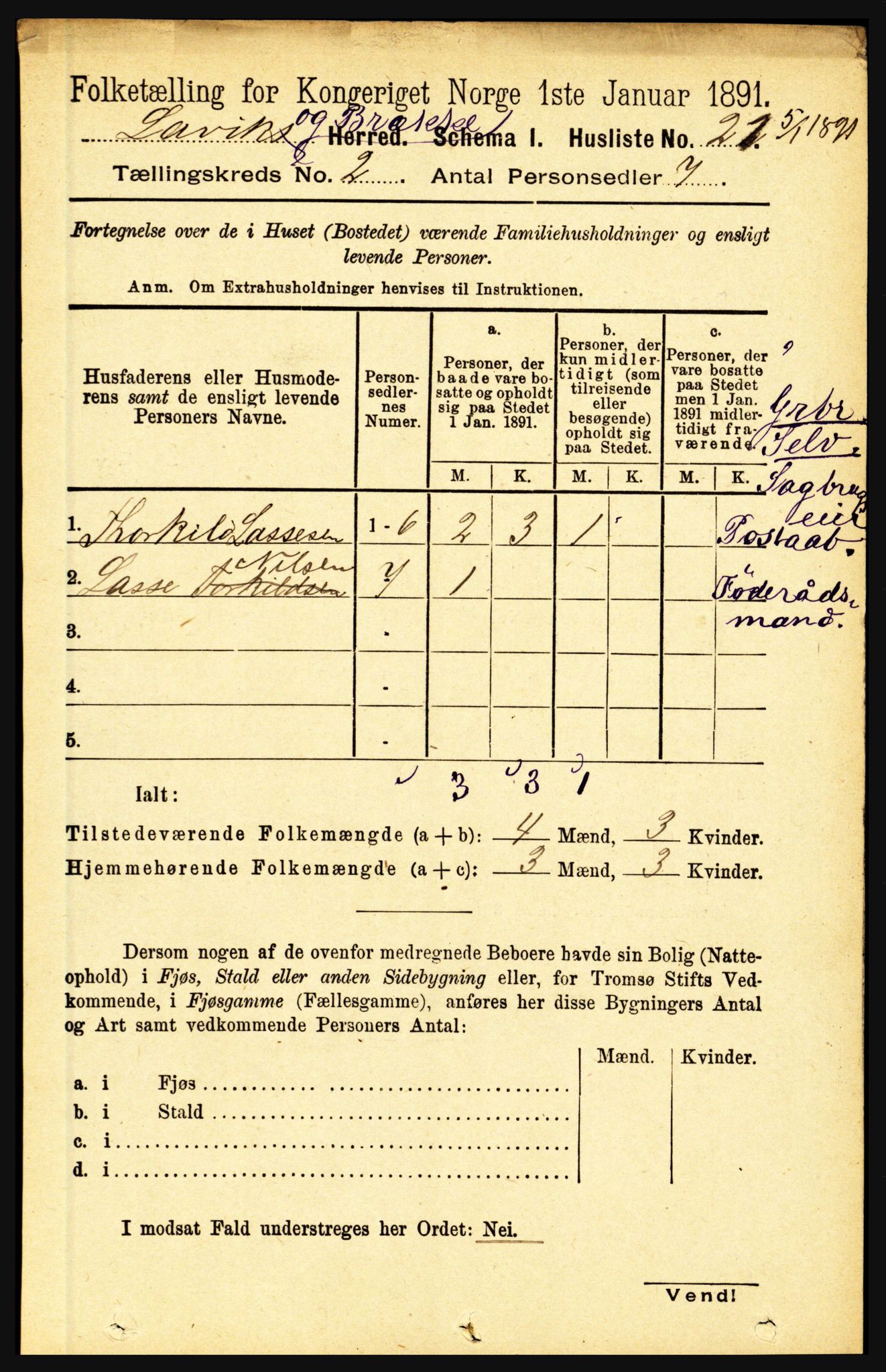 RA, 1891 census for 1415 Lavik og Brekke, 1891, p. 282