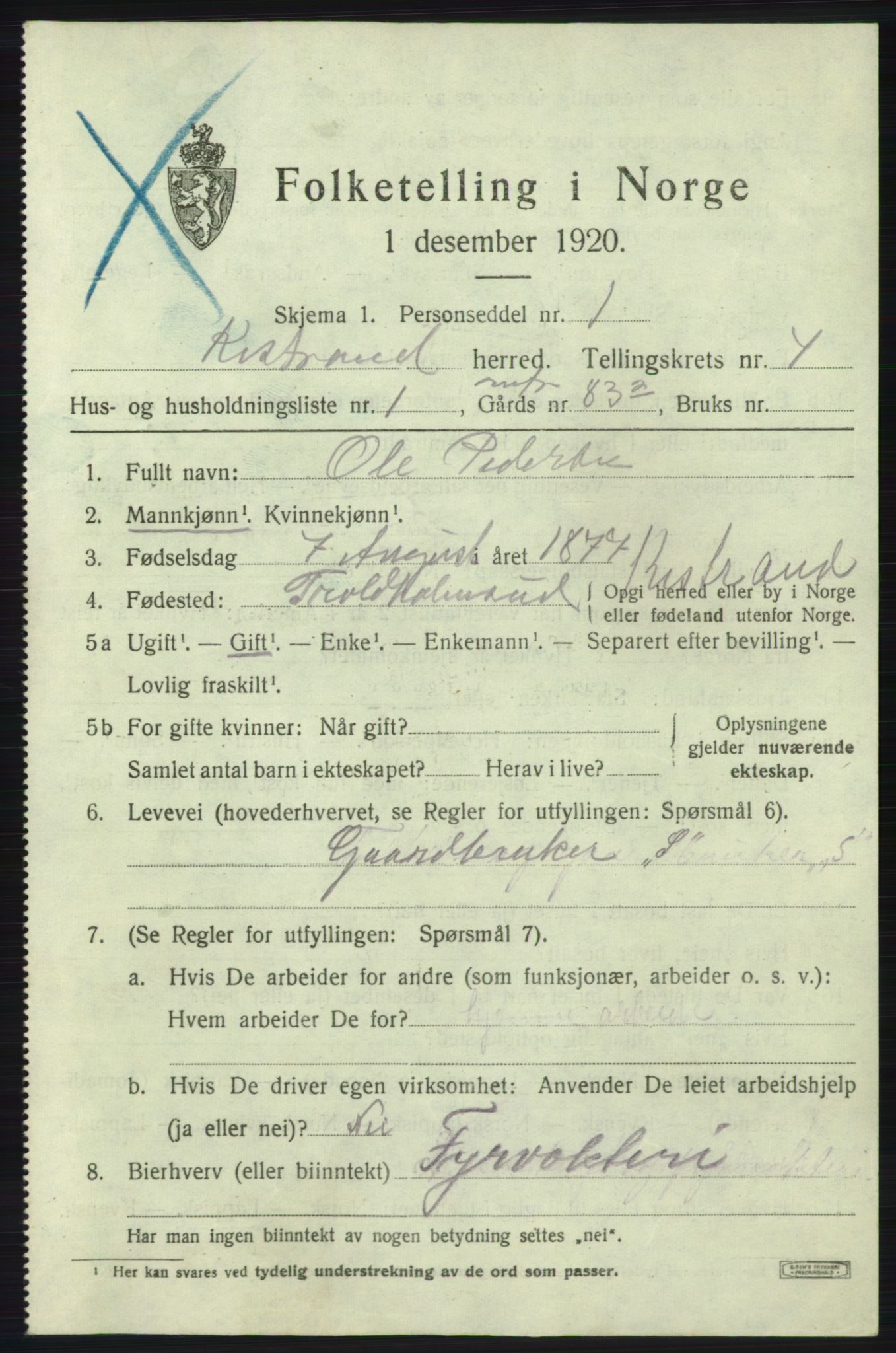 SATØ, 1920 census for Kistrand, 1920, p. 2378