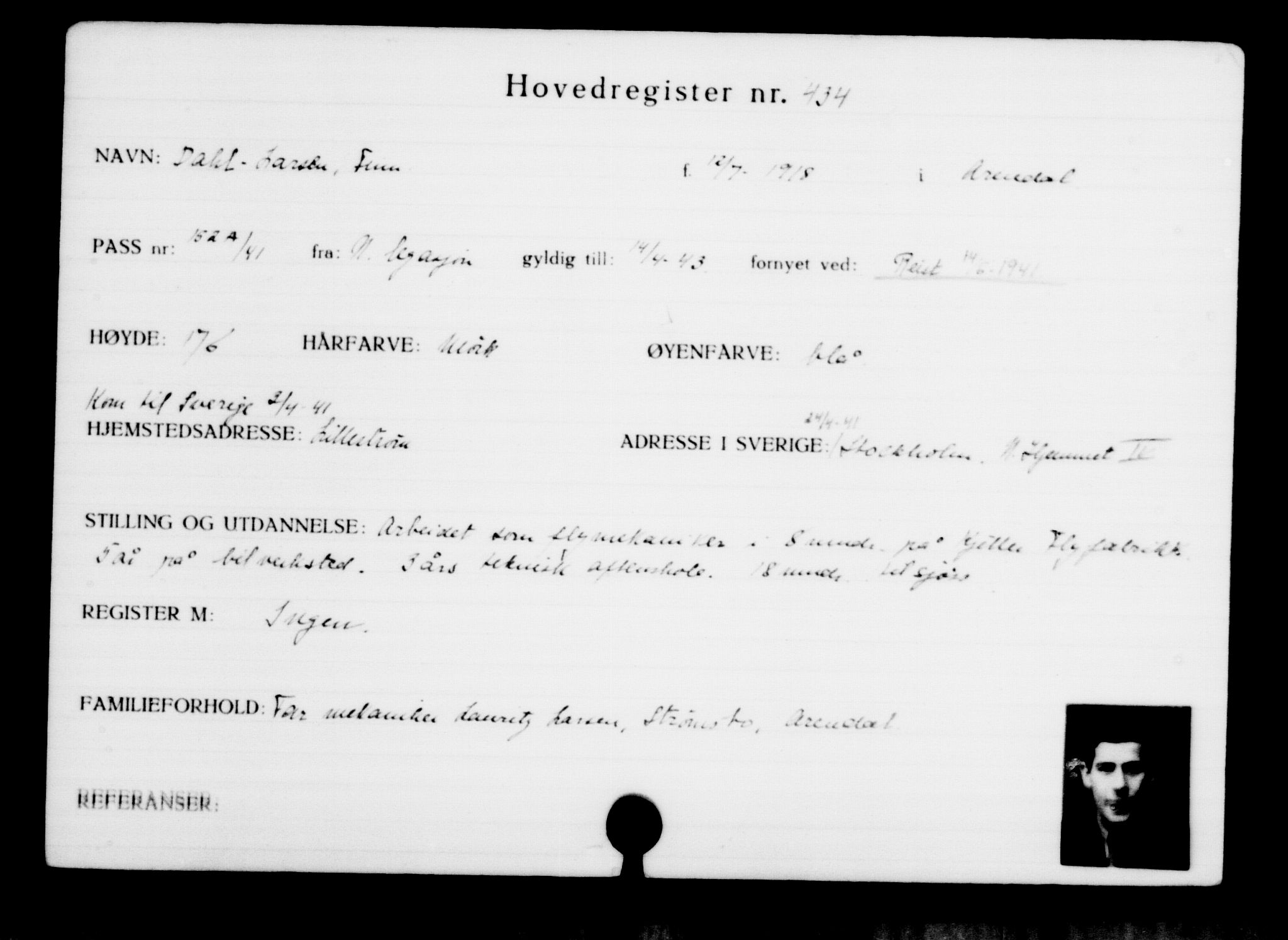 Utenriksstasjonene, Legasjonen i Stockholm, Flyktningkontoret, AV/RA-S-6753/V/Va/L0001: Kjesäterkartoteket, flyktninger med registreringsnr. 1-1000, 1940-1945, p. 677