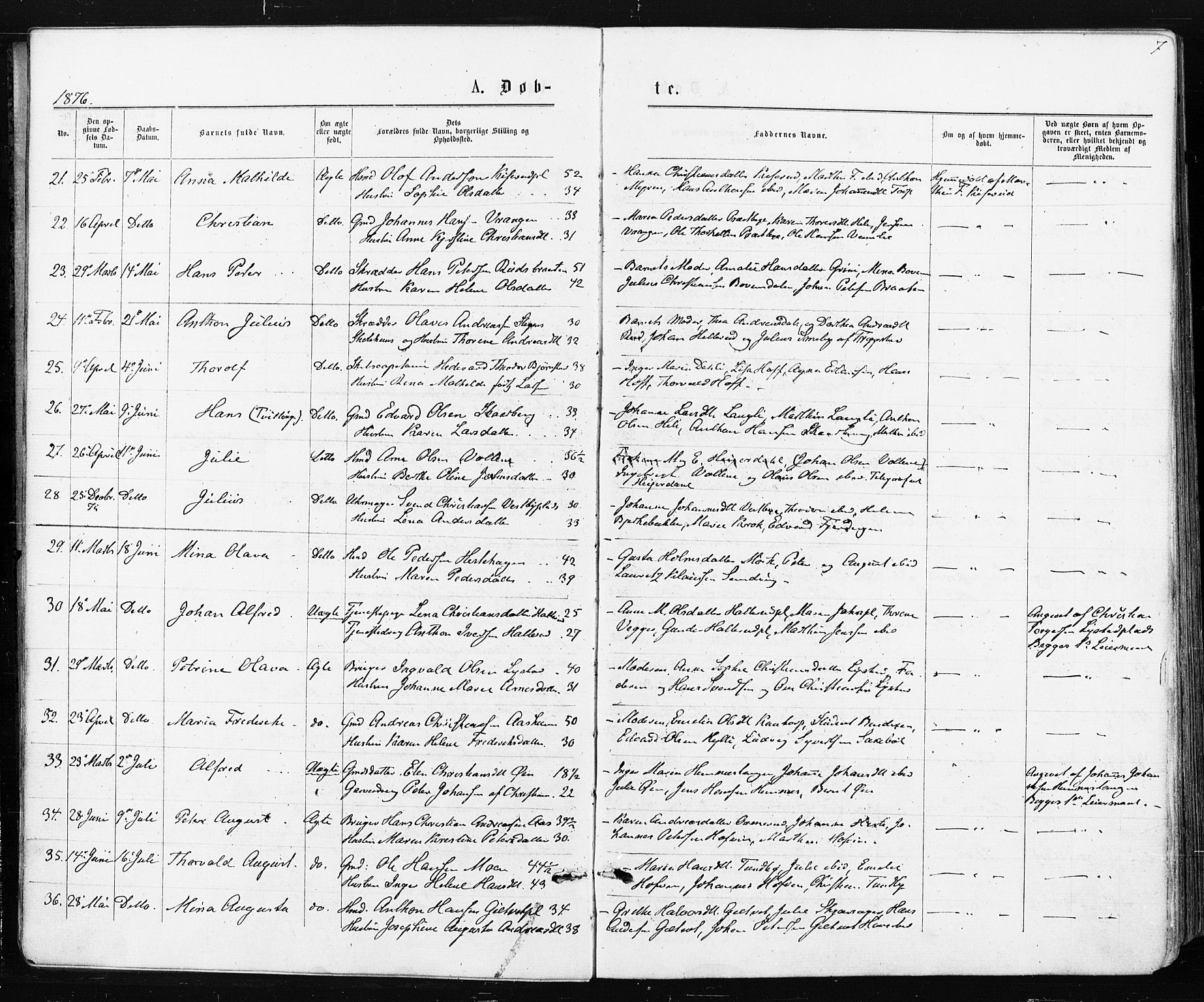 Spydeberg prestekontor Kirkebøker, AV/SAO-A-10924/F/Fa/L0007: Parish register (official) no. I 7, 1875-1885, p. 7