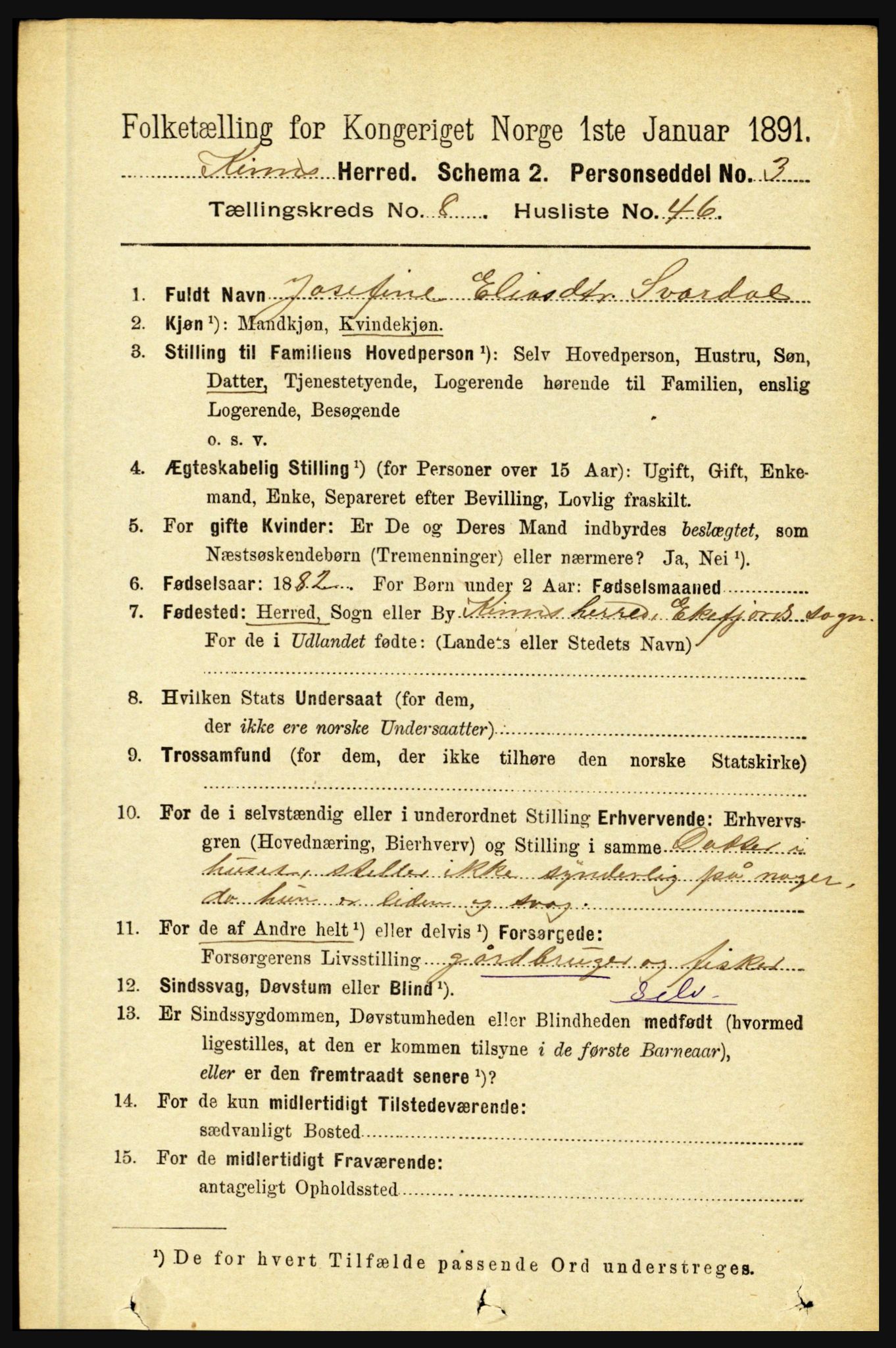 RA, 1891 census for 1437 Kinn, 1891, p. 3393