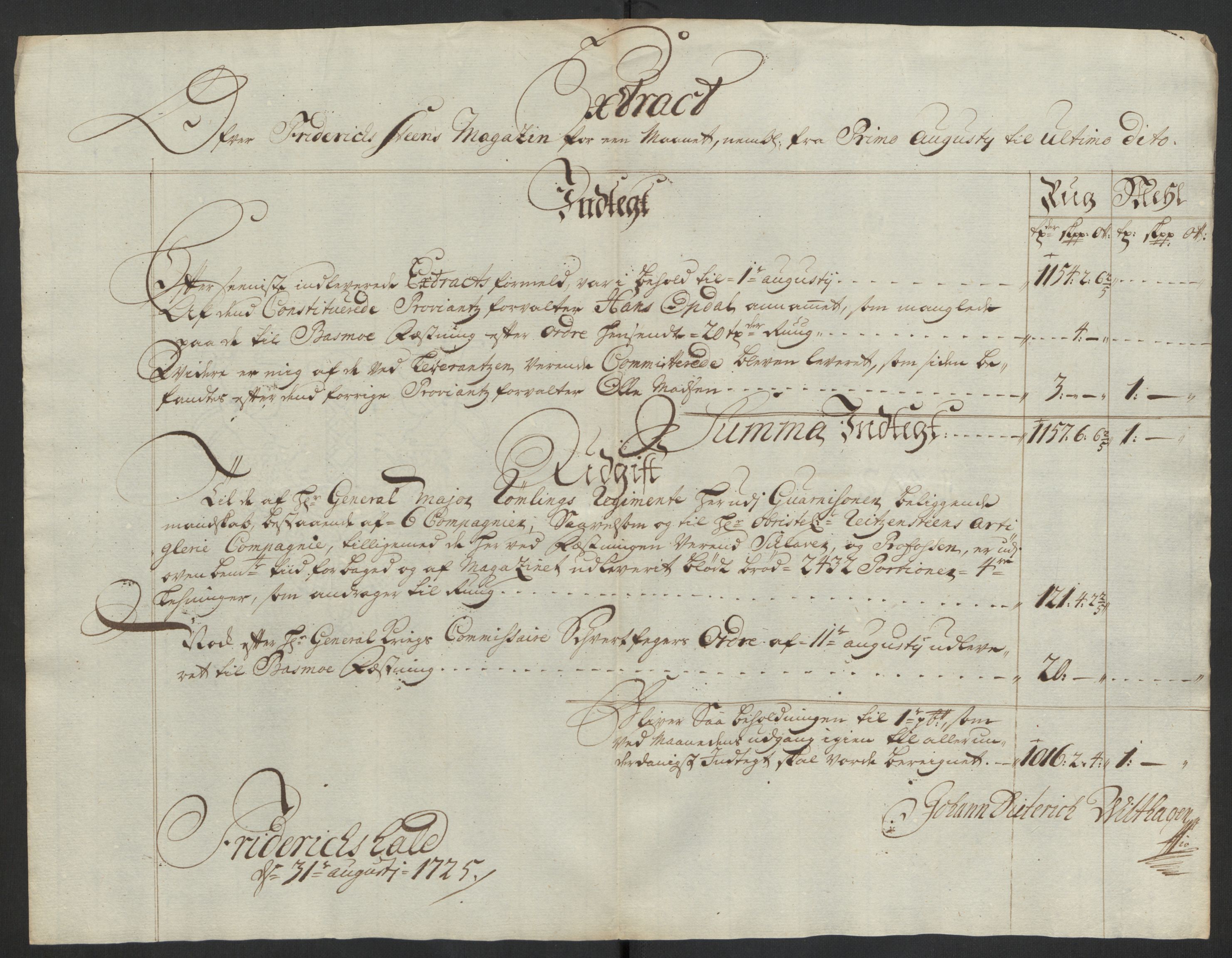 Kommanderende general (KG I) med Det norske krigsdirektorium, AV/RA-EA-5419/D/L0153: Fredriksten festning: Brev, inventarfortegnelser og regnskapsekstrakter, 1724-1729, p. 312