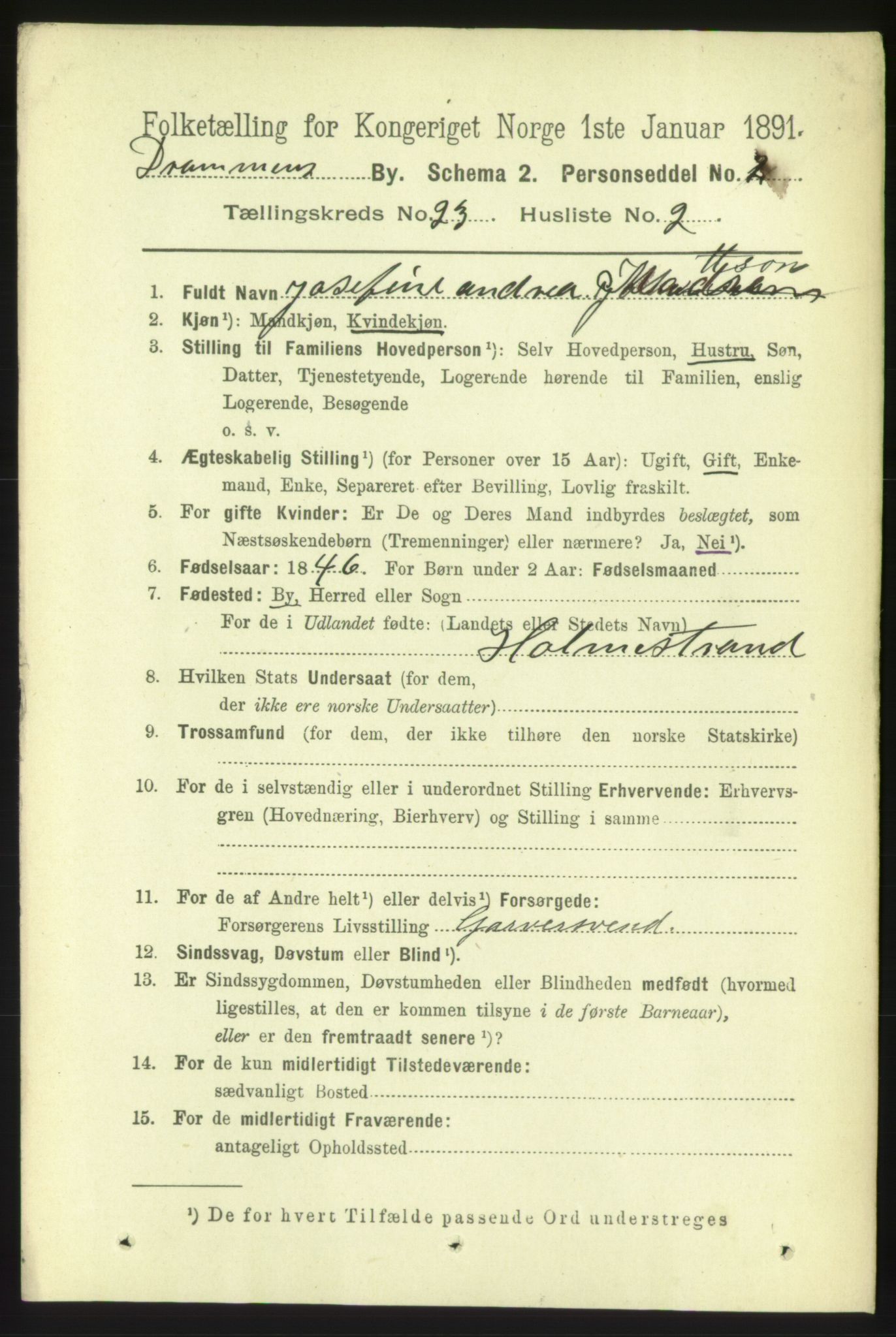 RA, 1891 census for 0602 Drammen, 1891, p. 14062