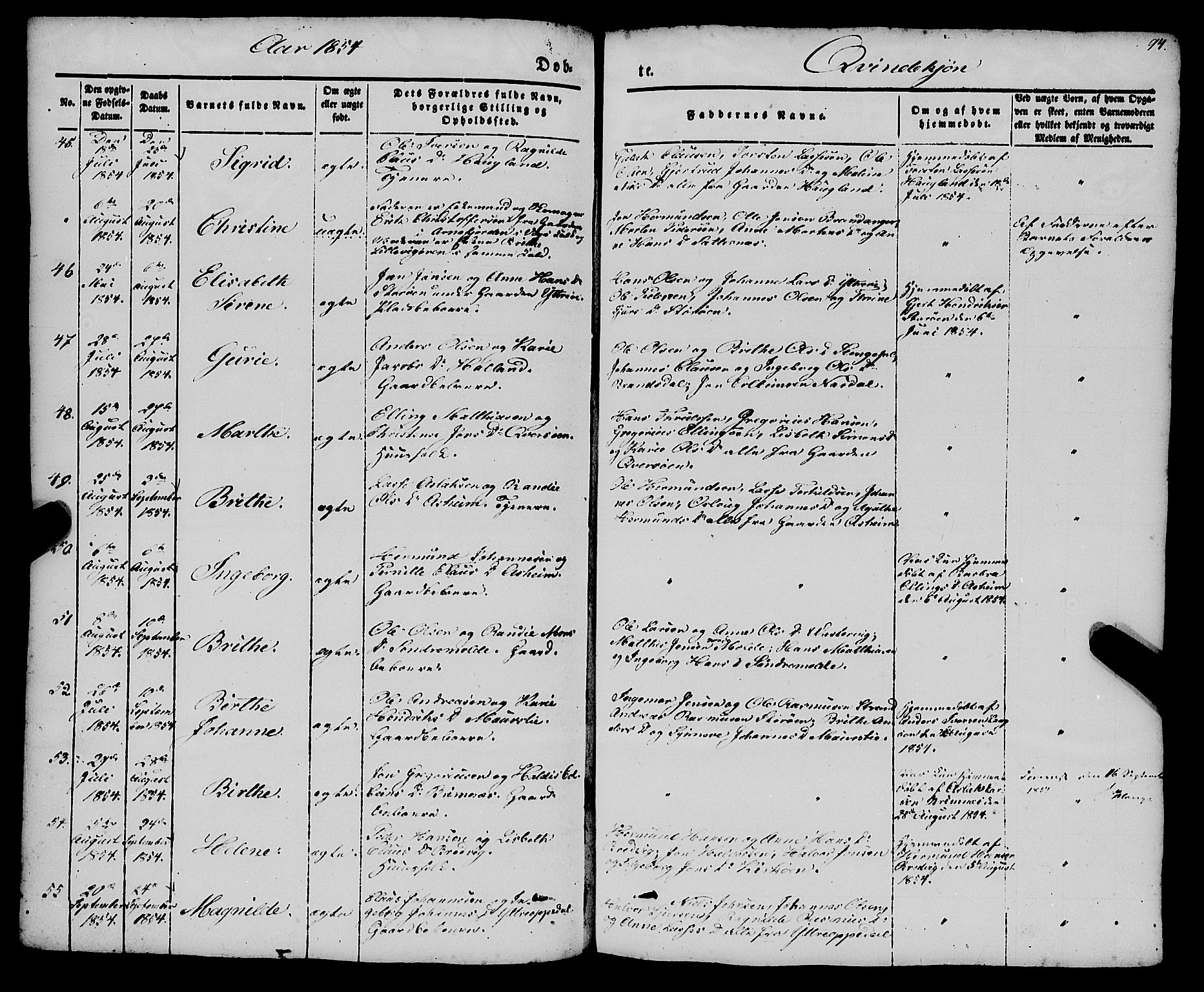 Gulen sokneprestembete, AV/SAB-A-80201/H/Haa/Haaa/L0021: Parish register (official) no. A 21, 1848-1858, p. 94