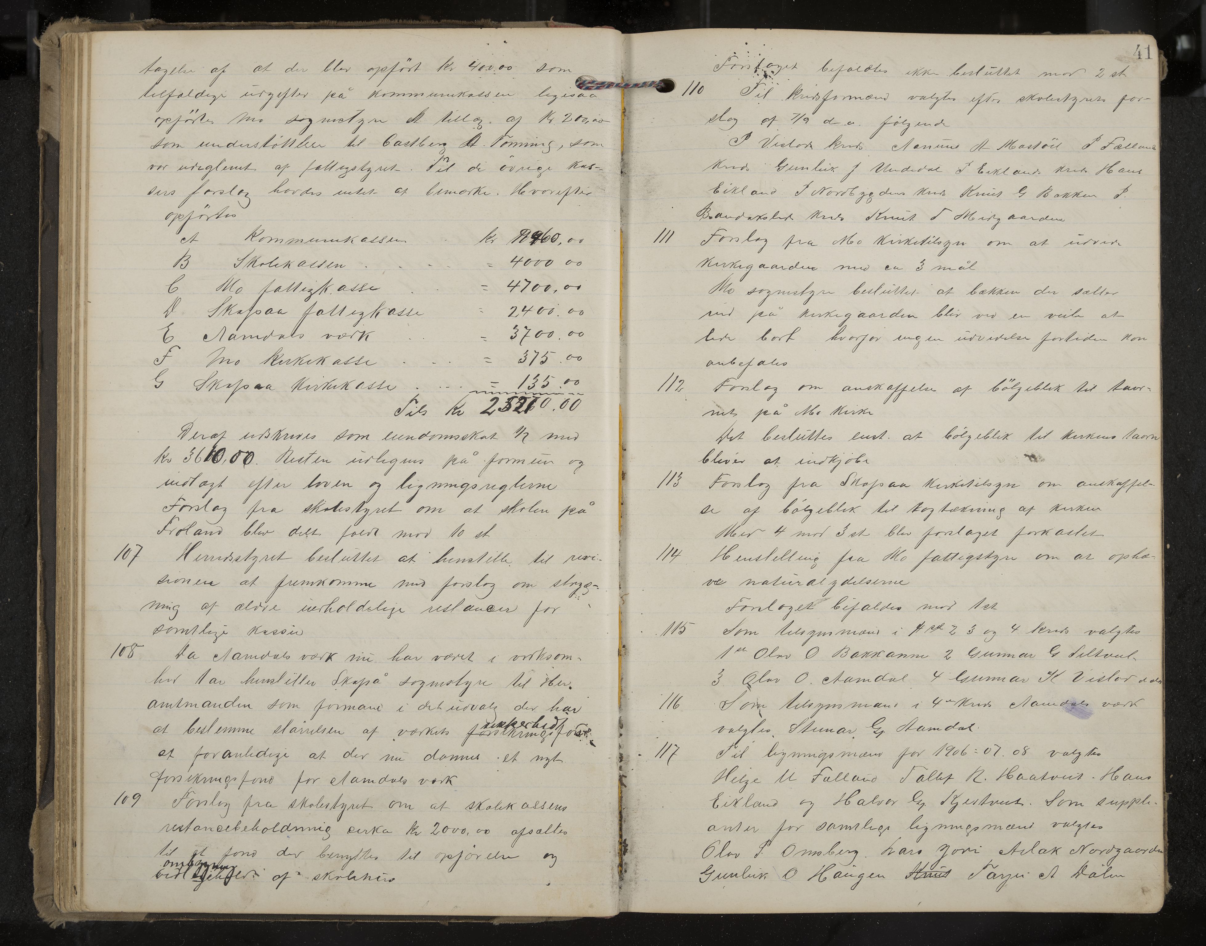 Mo formannskap og sentraladministrasjon, IKAK/0832021/A/L0004: Møtebok, 1903-1915, p. 41