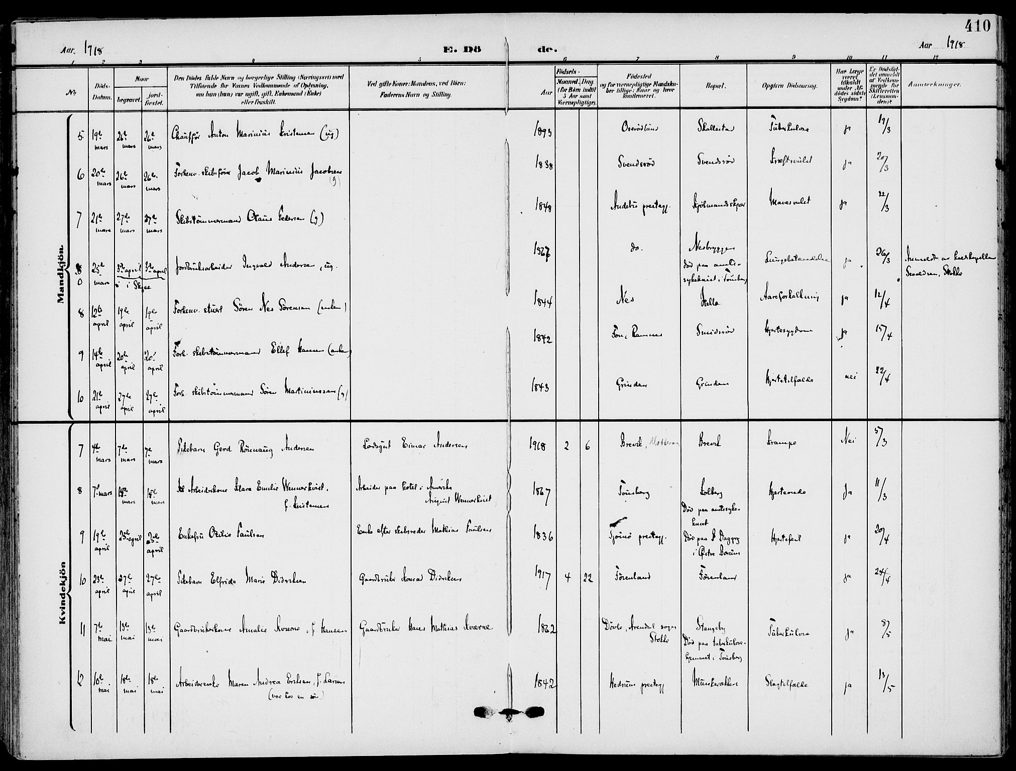 Nøtterøy kirkebøker, AV/SAKO-A-354/F/Fa/L0010: Parish register (official) no. I 10, 1908-1919, p. 410