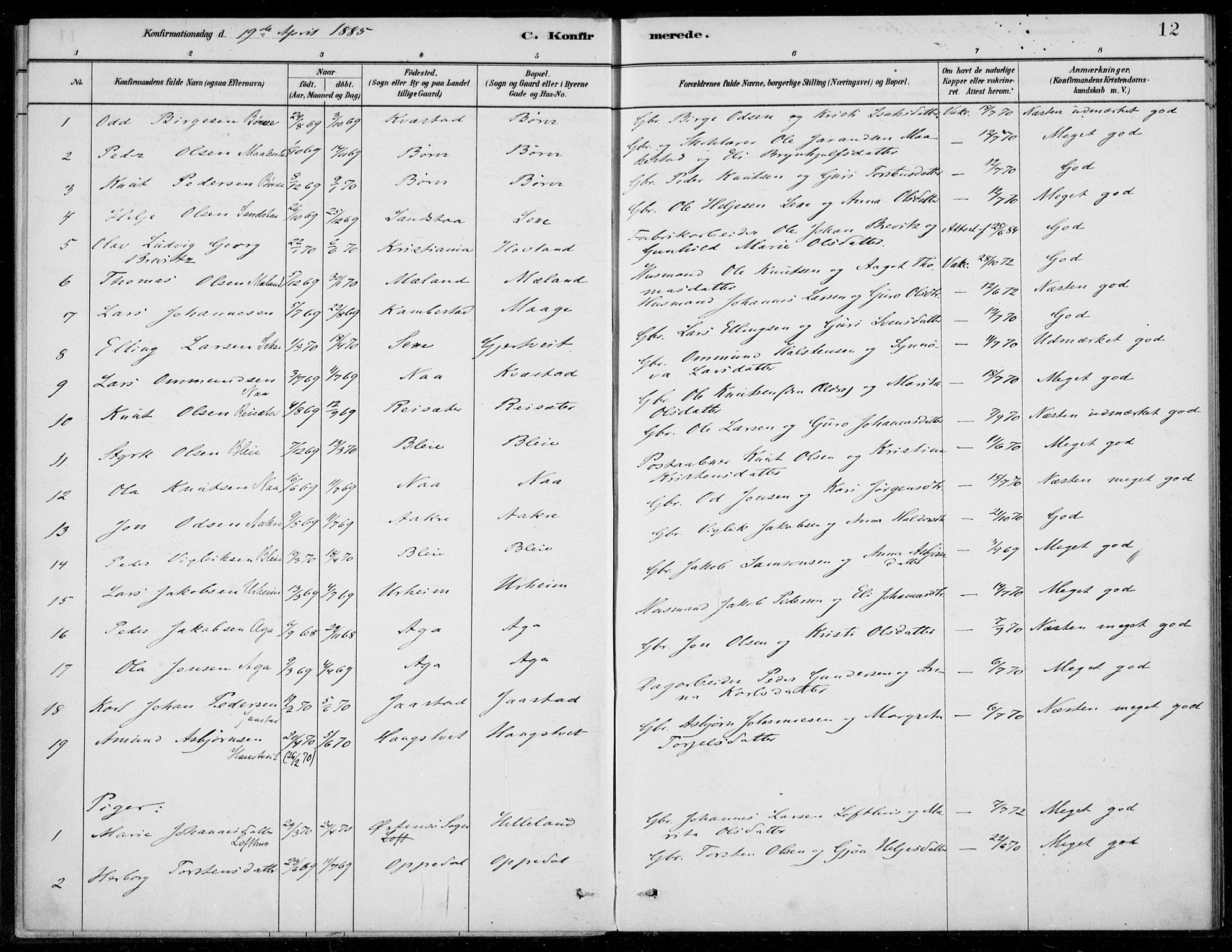 Ullensvang sokneprestembete, SAB/A-78701/H/Haa: Parish register (official) no. B  2, 1880-1910, p. 12