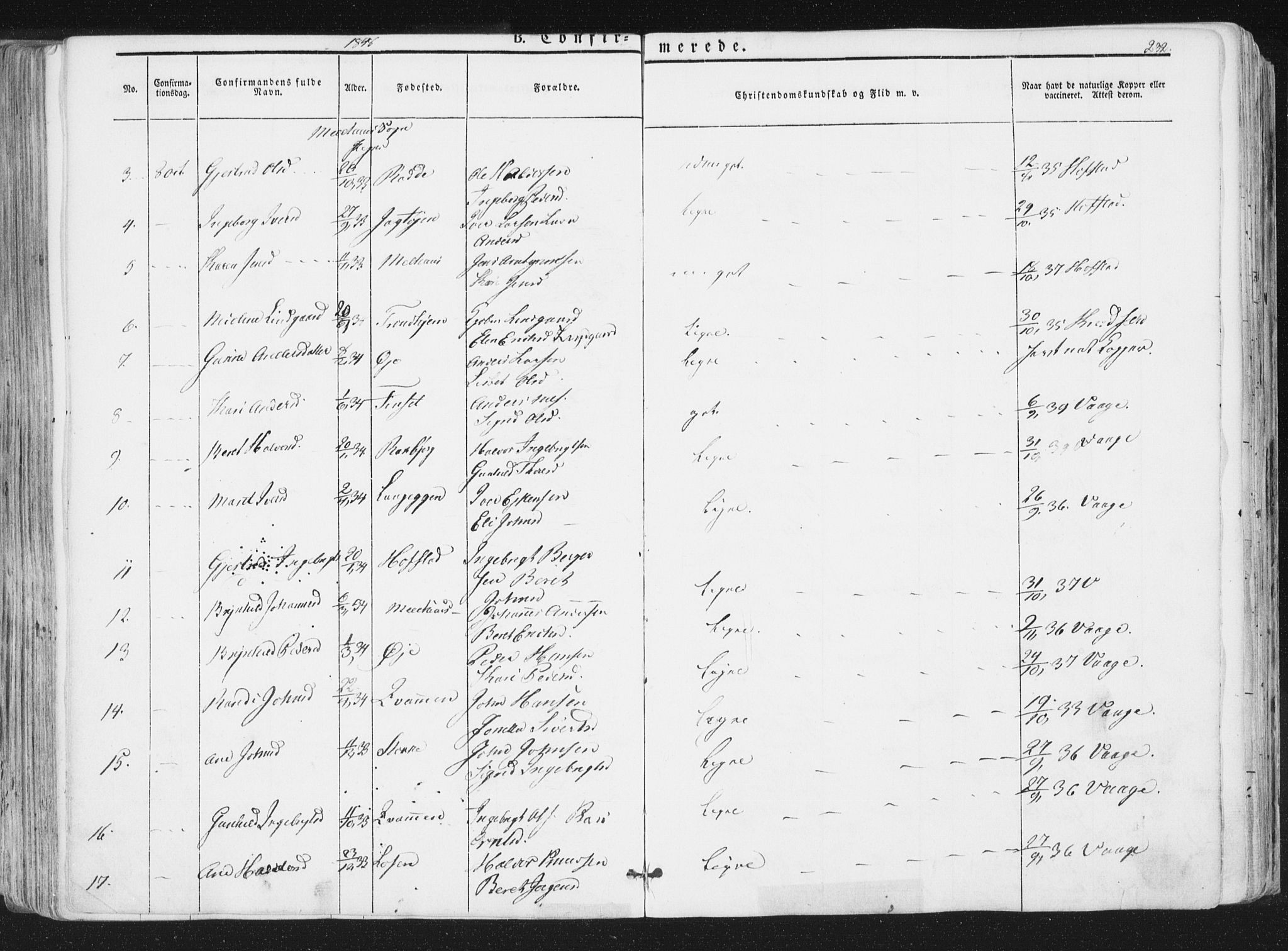 Ministerialprotokoller, klokkerbøker og fødselsregistre - Sør-Trøndelag, SAT/A-1456/691/L1074: Parish register (official) no. 691A06, 1842-1852, p. 232