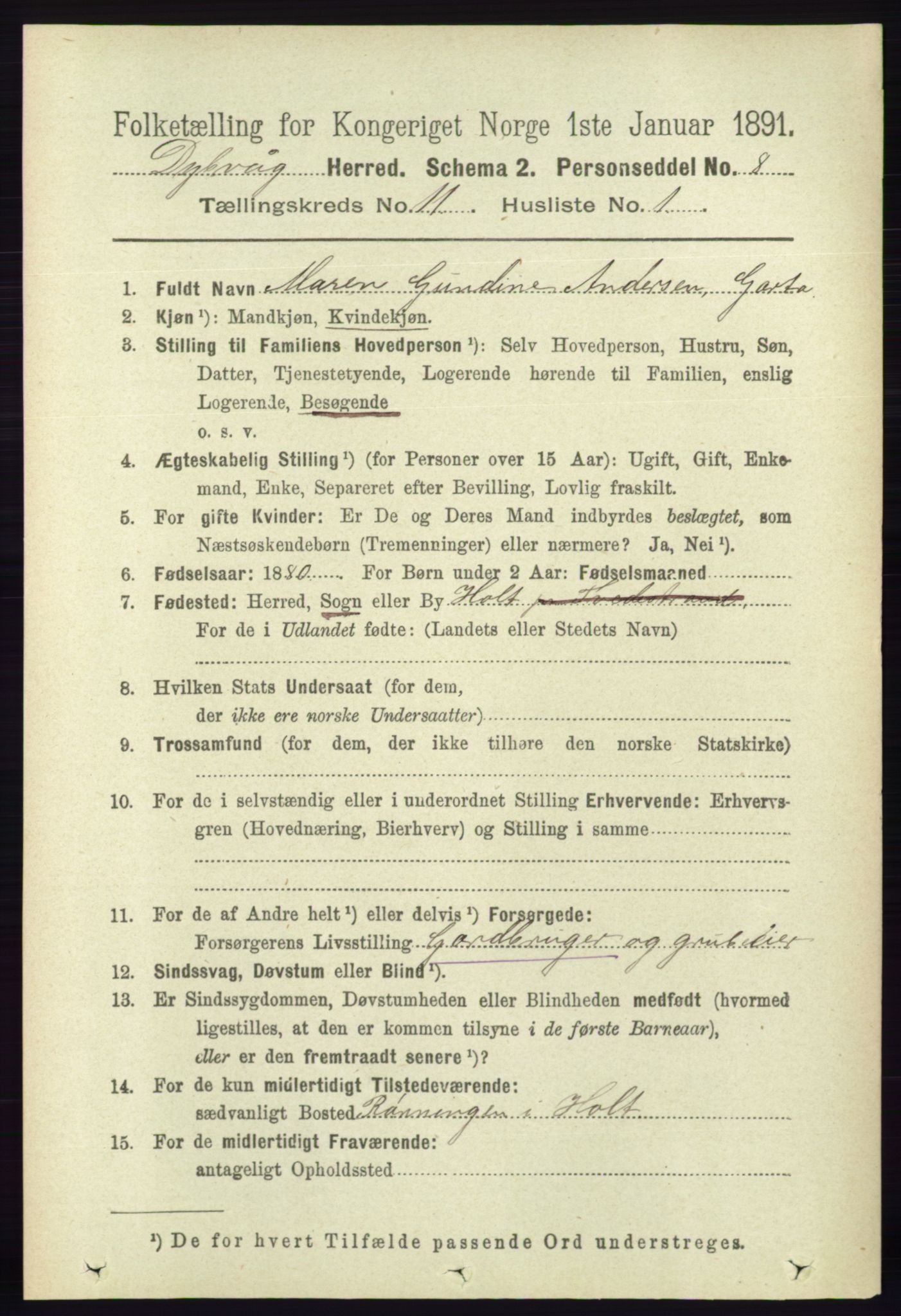 RA, 1891 census for 0915 Dypvåg, 1891, p. 4310