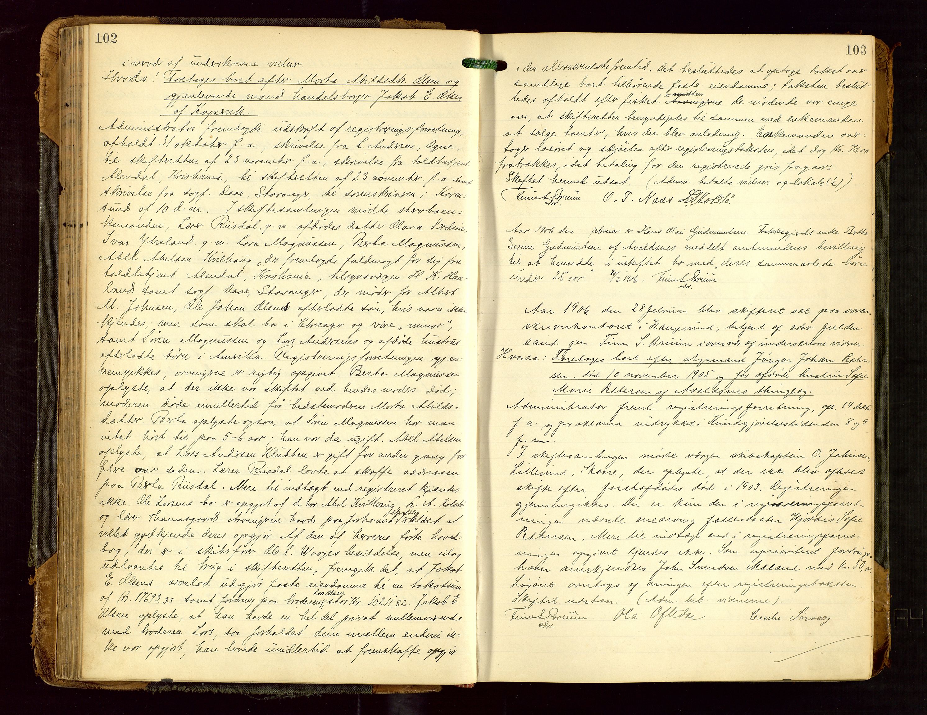 Karmsund sorenskriveri, AV/SAST-A-100311/01/IV/IVDB/L0013: SKIFTEPROTOKOLL SKUDENES, AVALDSNES, 1904-1920, p. 102-103
