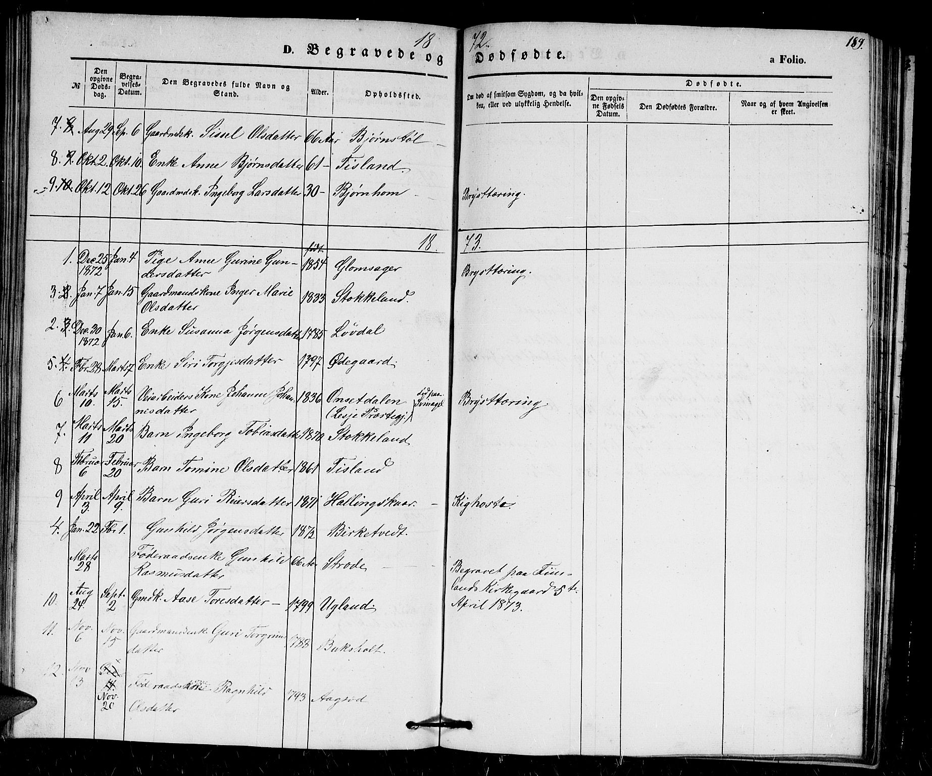 Holum sokneprestkontor, AV/SAK-1111-0022/F/Fb/Fbb/L0002: Parish register (copy) no. B 2, 1847-1874, p. 189