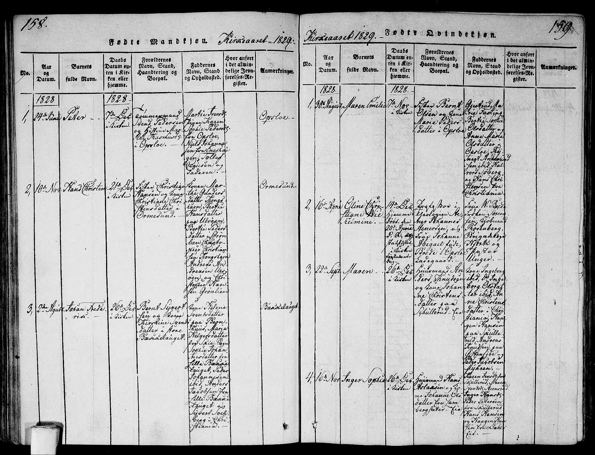 Gamlebyen prestekontor Kirkebøker, SAO/A-10884/F/Fa/L0002: Parish register (official) no. 2, 1817-1829, p. 158-159