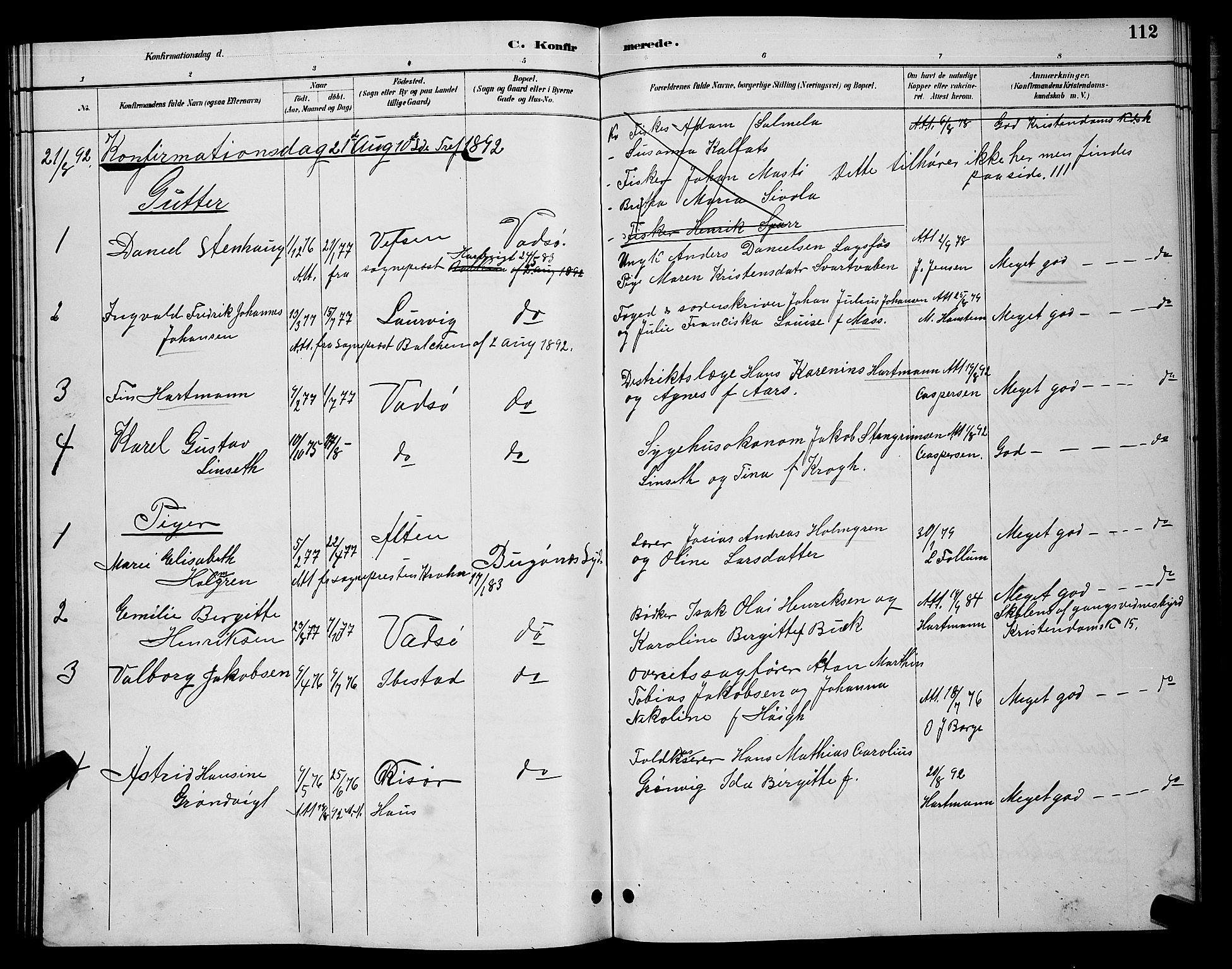 Vadsø sokneprestkontor, SATØ/S-1325/H/Hb/L0004klokker: Parish register (copy) no. 4, 1885-1895, p. 112