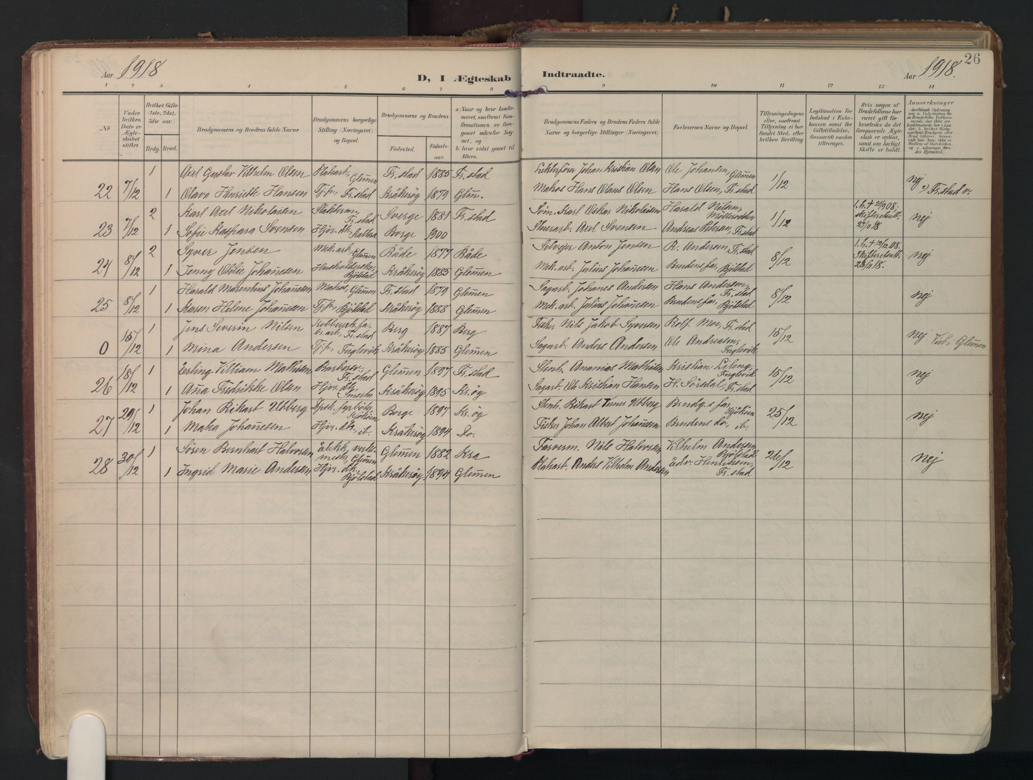 Kråkerøy prestekontor Kirkebøker, AV/SAO-A-10912/F/Fa/L0004: Parish register (official) no. 4, 1908-1965, p. 26