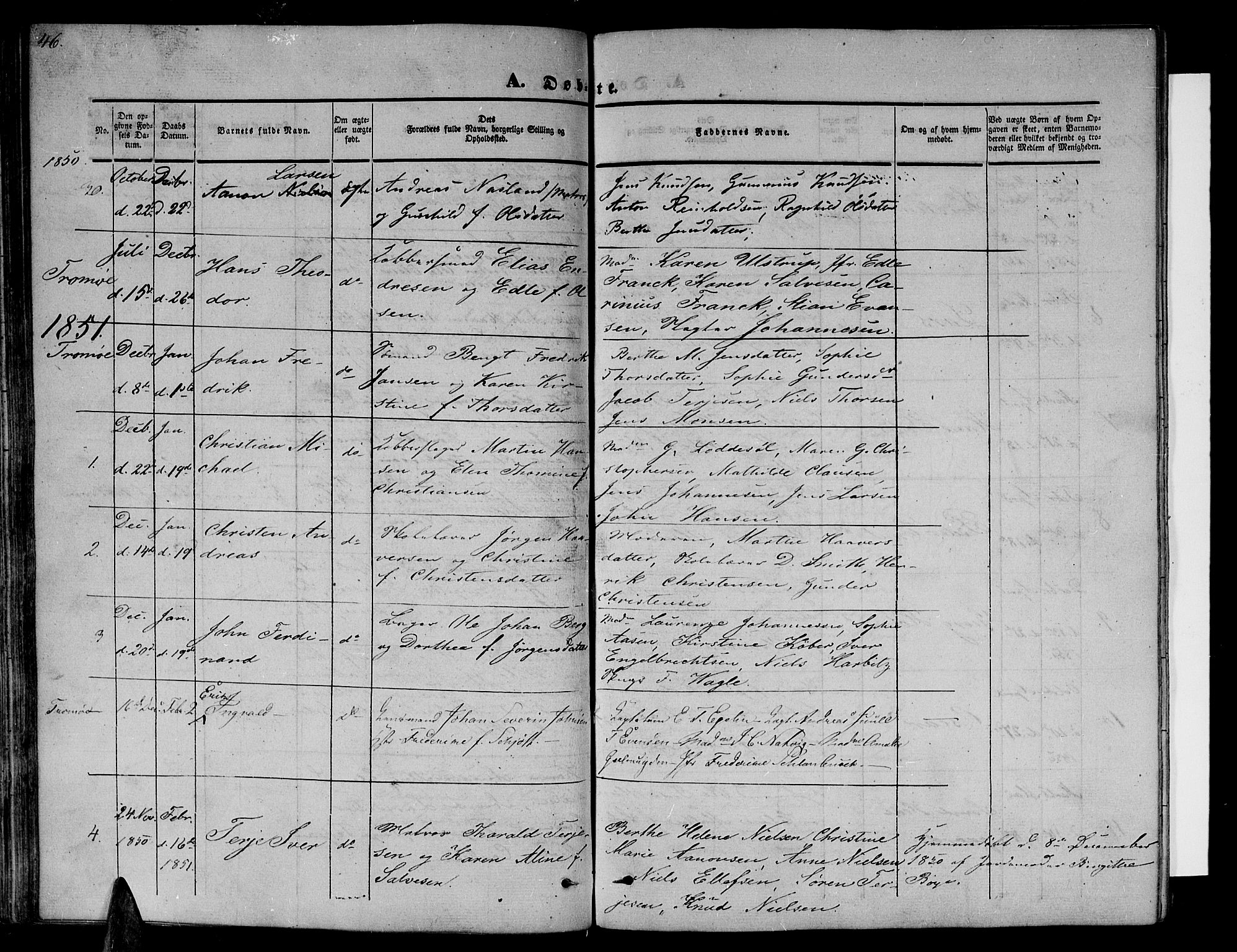 Arendal sokneprestkontor, Trefoldighet, SAK/1111-0040/F/Fb/L0002: Parish register (copy) no. B 2, 1838-1860, p. 46