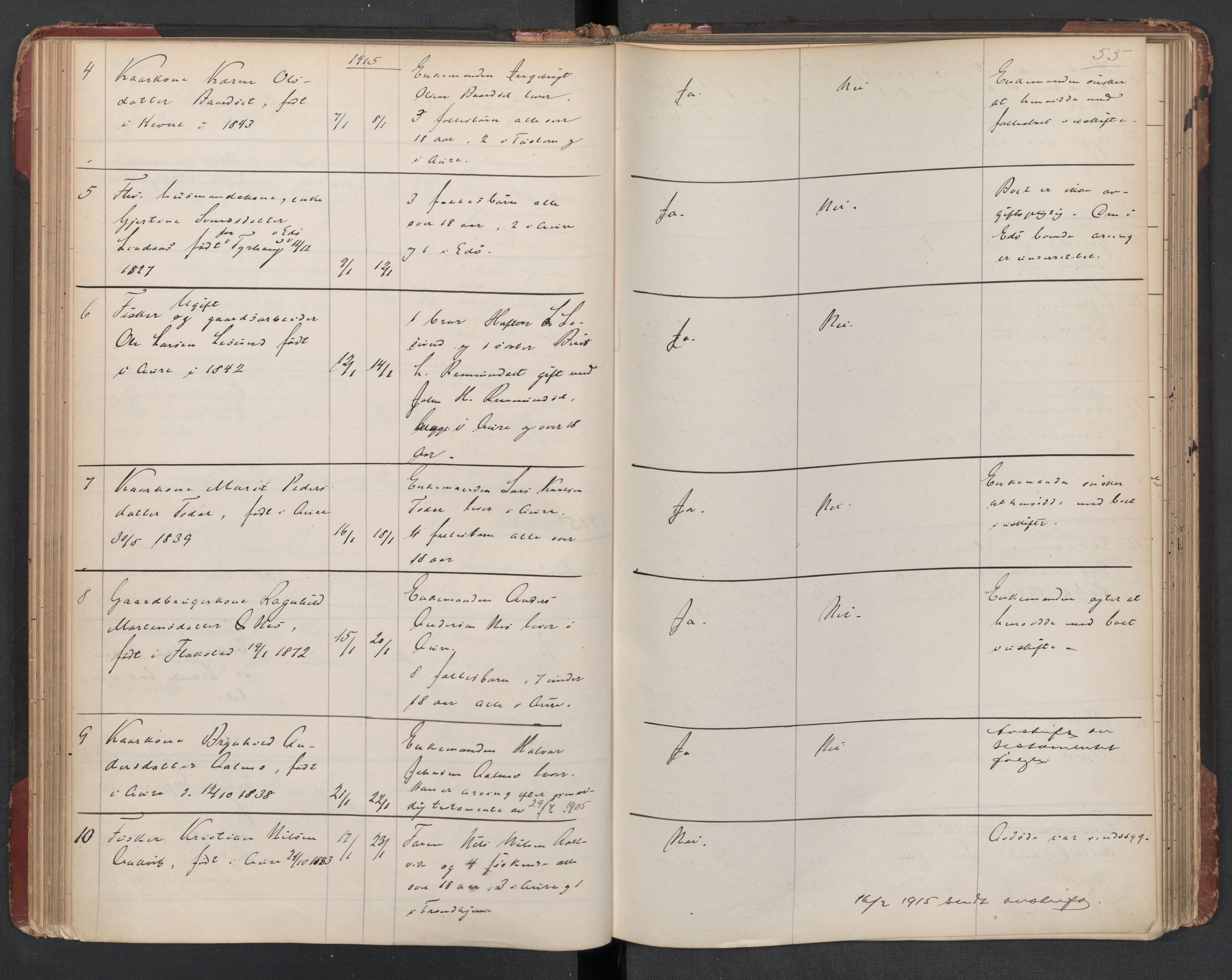 Aure lensmannskontor, SAT/A-1088/1/02/L0003: 2.01.03 Dødsfallsprotokoll, 1906-1926, p. 55