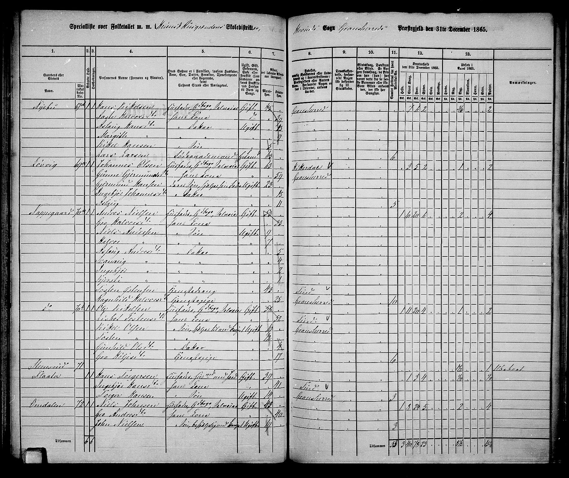 RA, 1865 census for Gransherad, 1865, p. 95