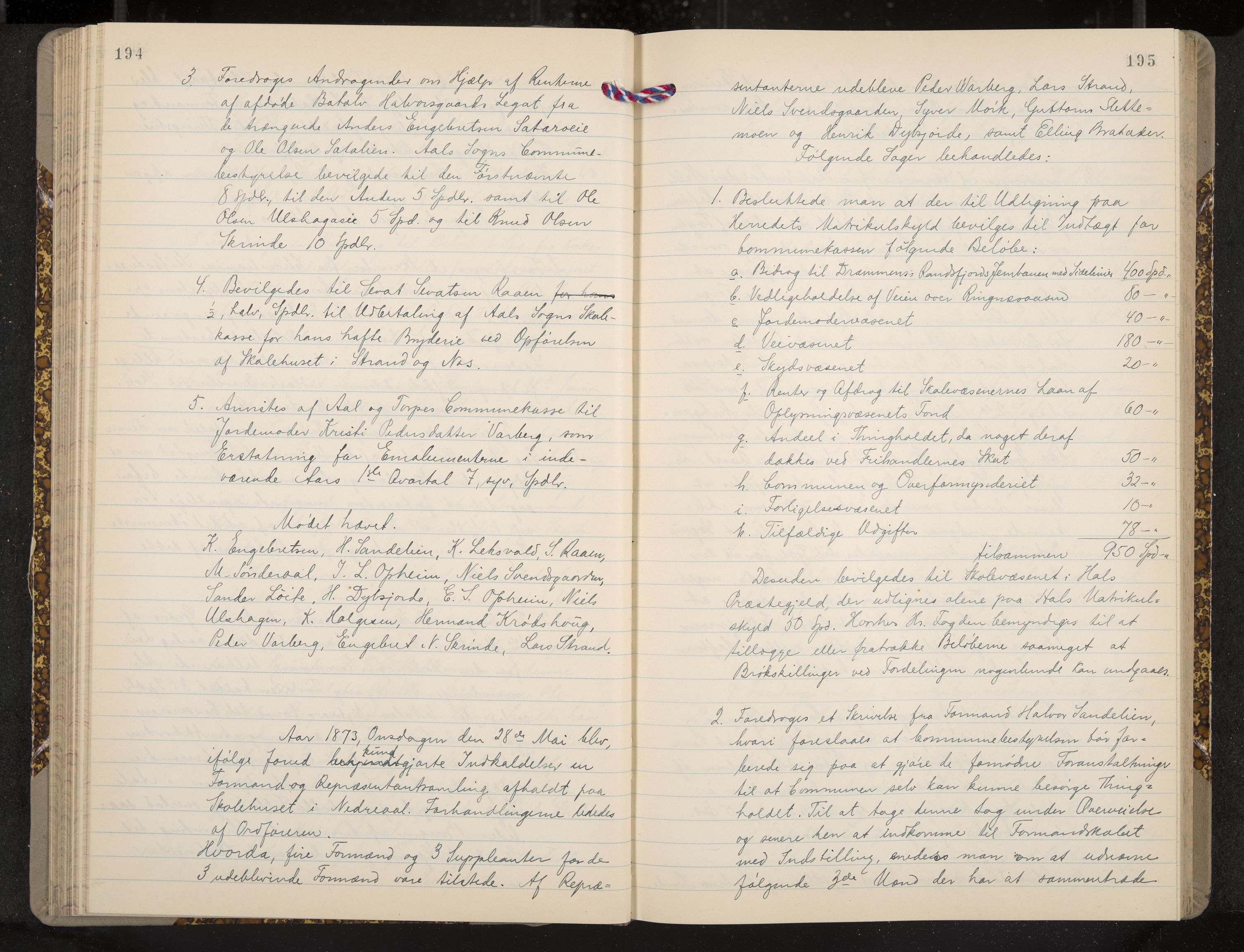 Ål formannskap og sentraladministrasjon, IKAK/0619021/A/Aa/L0003: Utskrift av møtebok, 1864-1880, p. 194-195