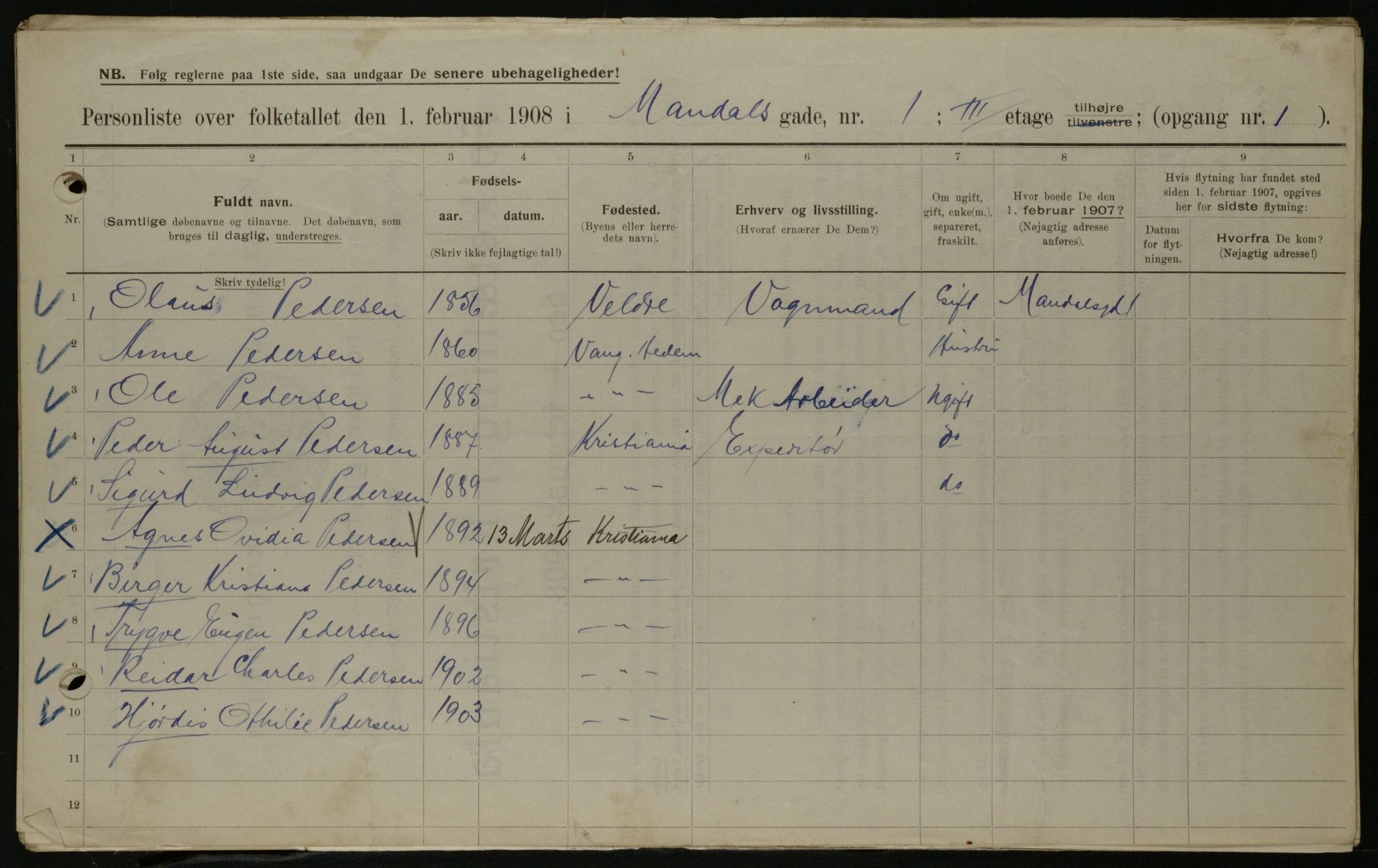 OBA, Municipal Census 1908 for Kristiania, 1908, p. 53832