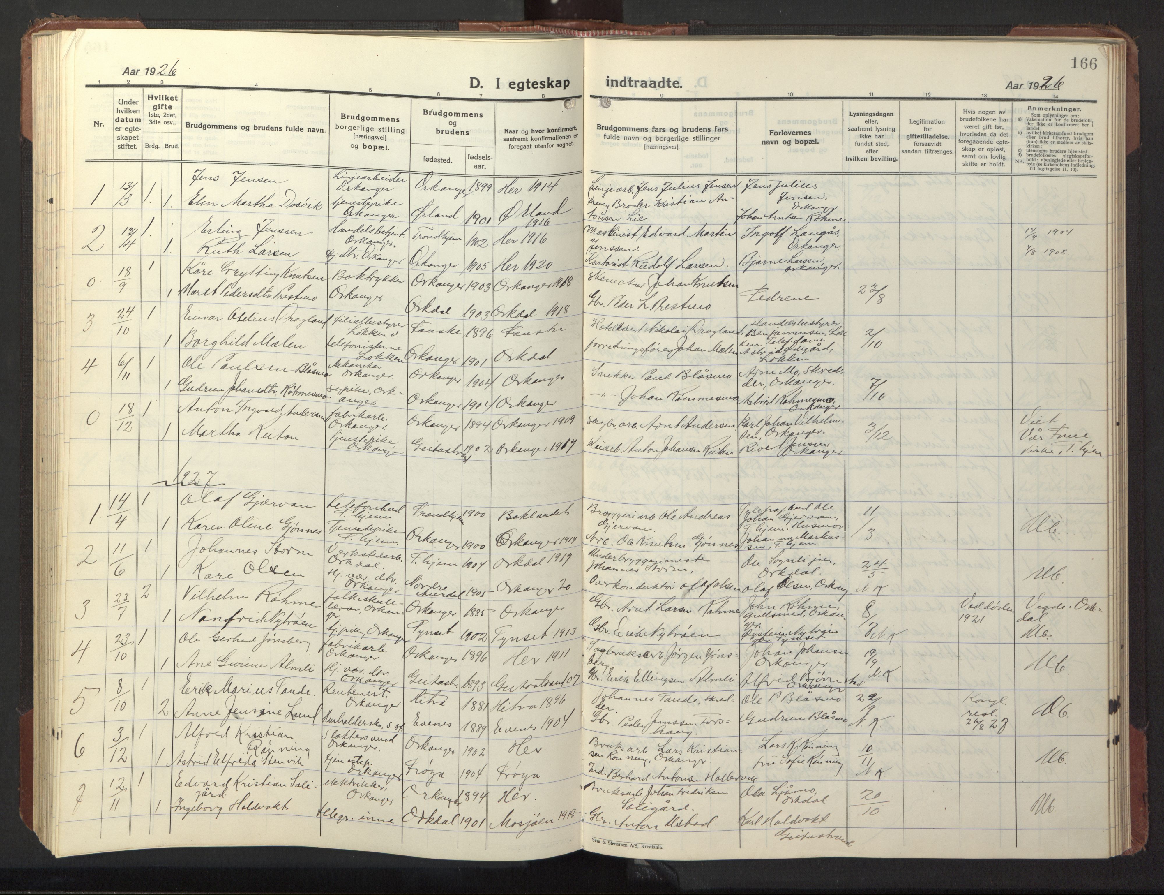 Ministerialprotokoller, klokkerbøker og fødselsregistre - Sør-Trøndelag, SAT/A-1456/669/L0832: Parish register (copy) no. 669C02, 1925-1953, p. 166