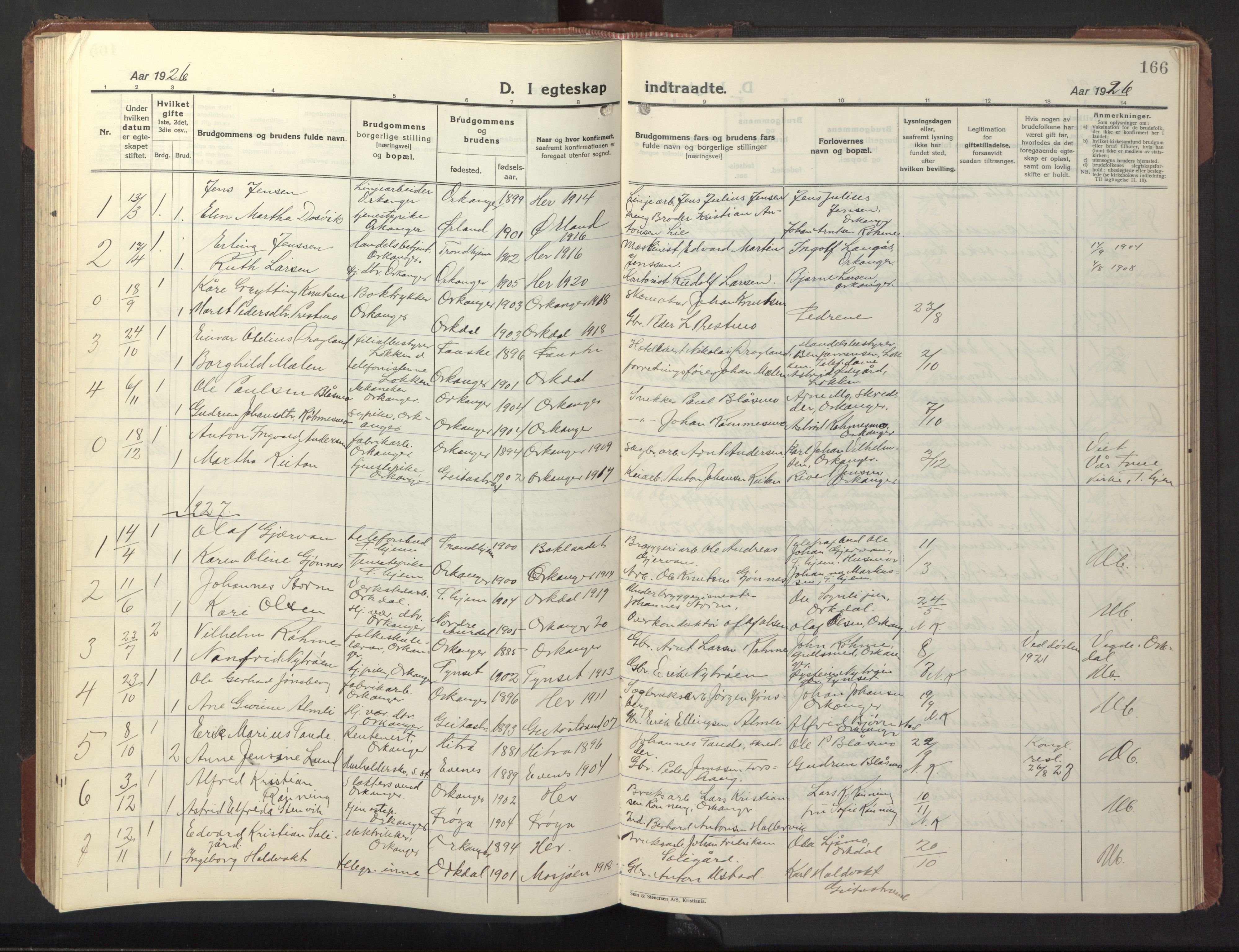 Ministerialprotokoller, klokkerbøker og fødselsregistre - Sør-Trøndelag, AV/SAT-A-1456/669/L0832: Parish register (copy) no. 669C02, 1925-1953, p. 166