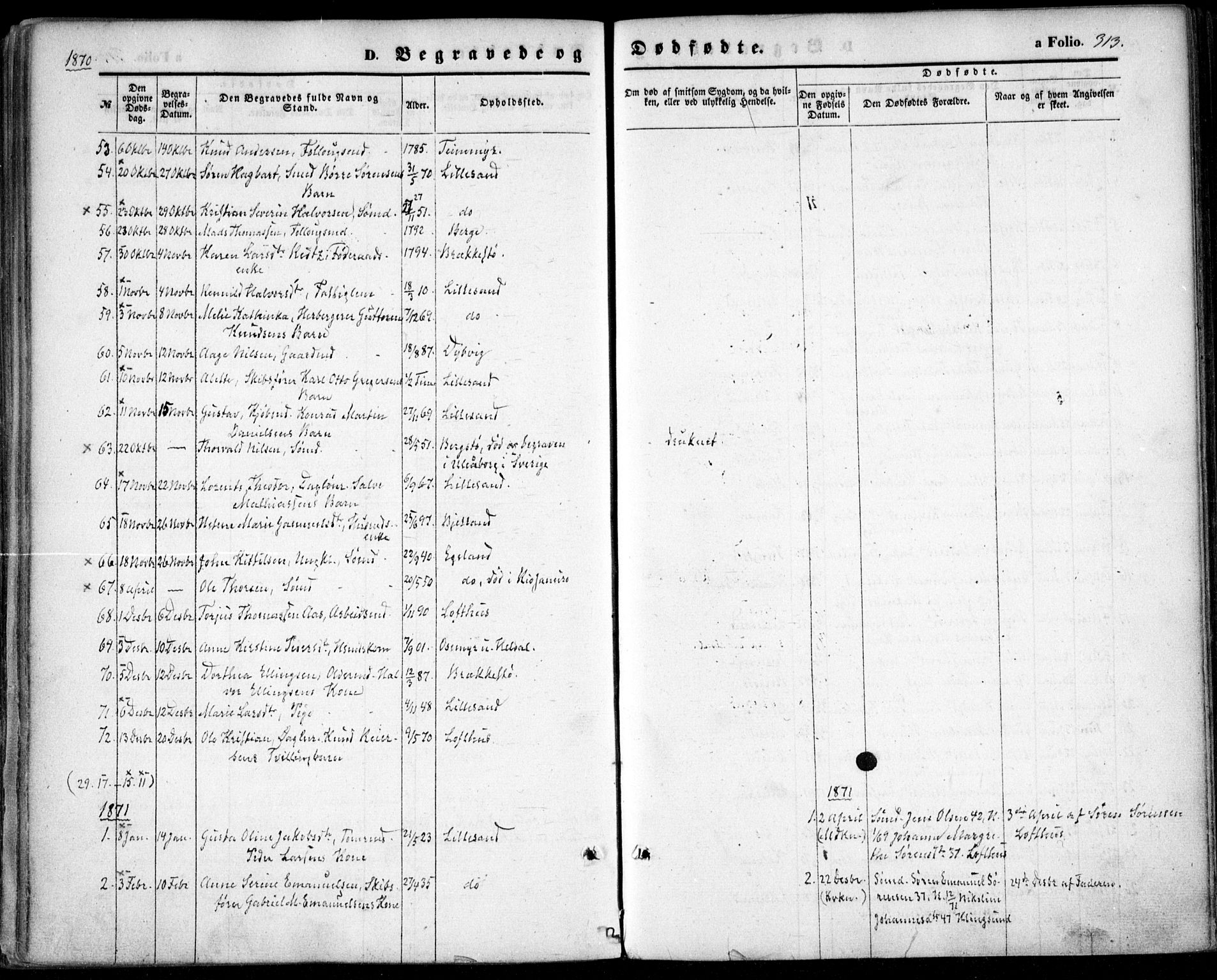 Vestre Moland sokneprestkontor, SAK/1111-0046/F/Fa/Fab/L0007: Parish register (official) no. A 7, 1859-1872, p. 313