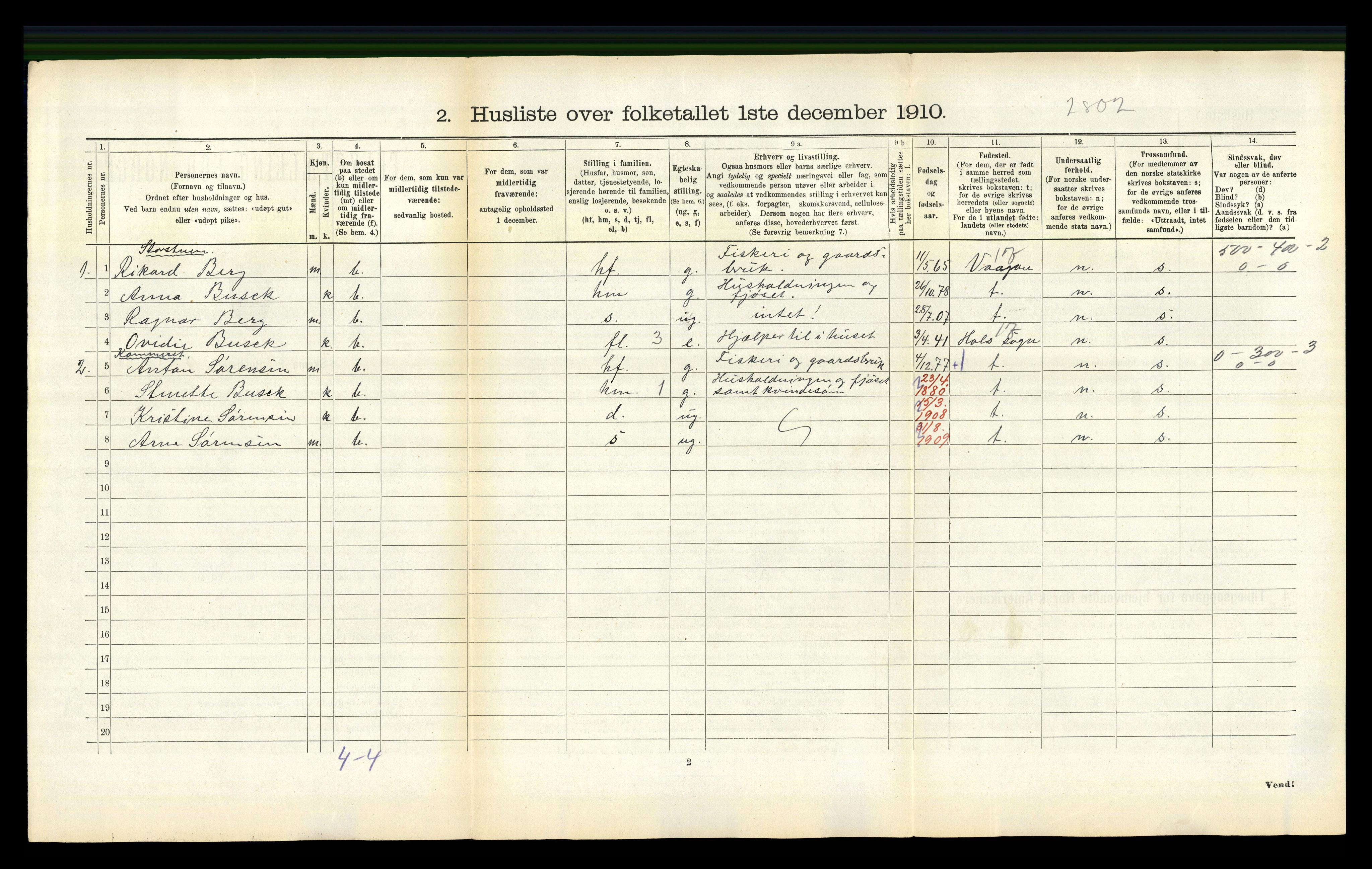 RA, 1910 census for Buksnes, 1910, p. 411