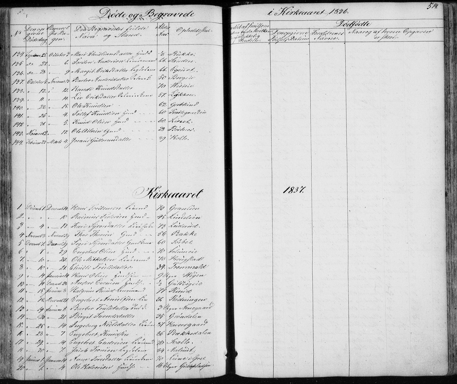 Nes kirkebøker, AV/SAKO-A-236/F/Fa/L0009: Parish register (official) no. 9, 1834-1863, p. 514