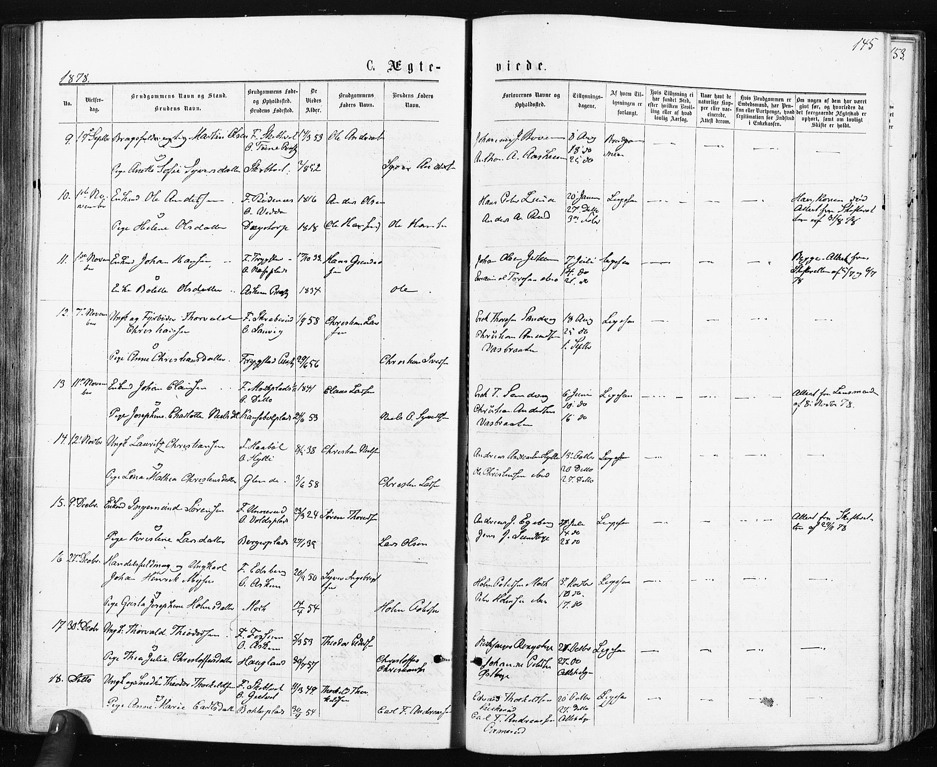 Spydeberg prestekontor Kirkebøker, AV/SAO-A-10924/F/Fa/L0007: Parish register (official) no. I 7, 1875-1885, p. 145