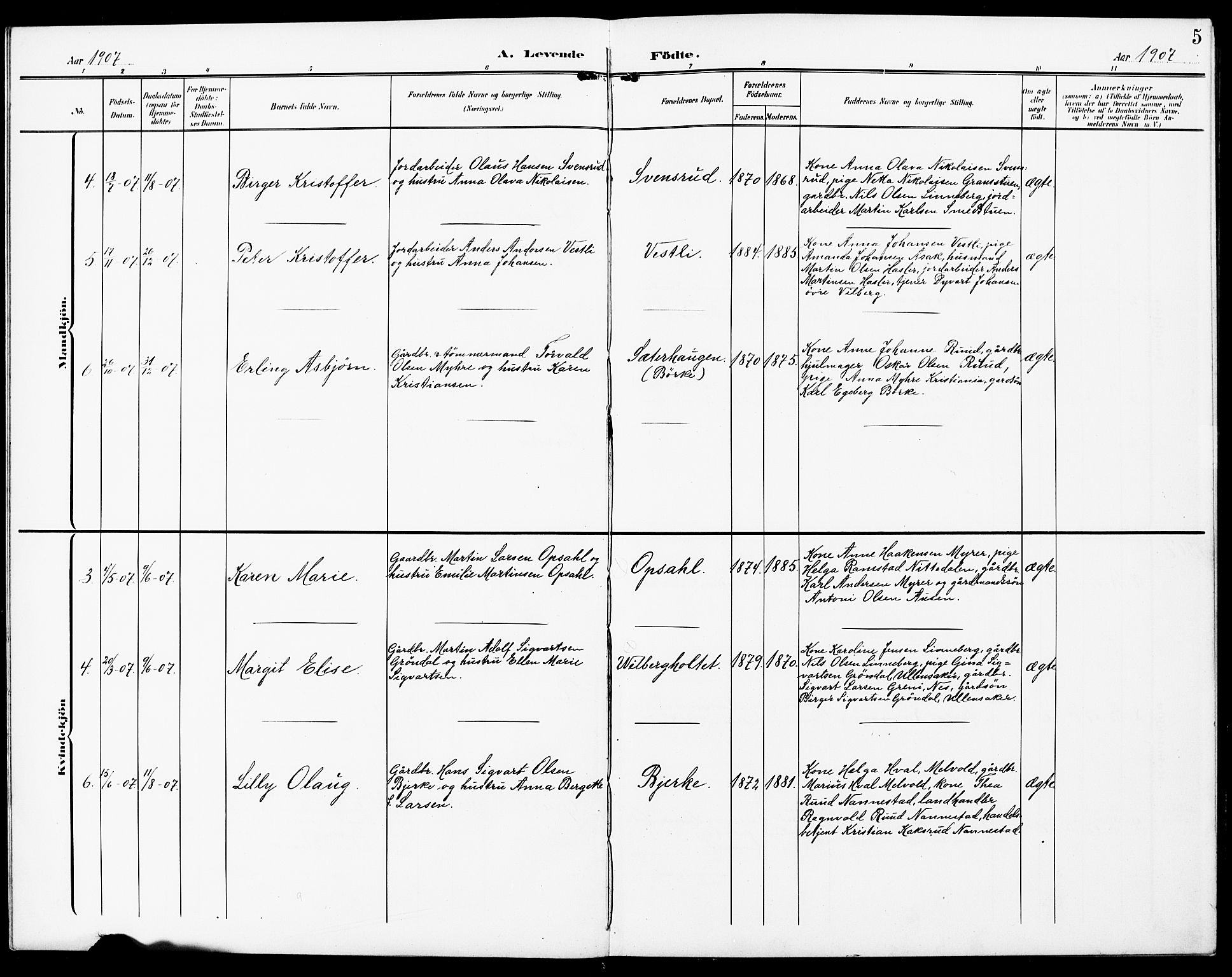 Sørum prestekontor Kirkebøker, SAO/A-10303/G/Gb/L0001: Parish register (copy) no. II 1, 1907-1929, p. 5