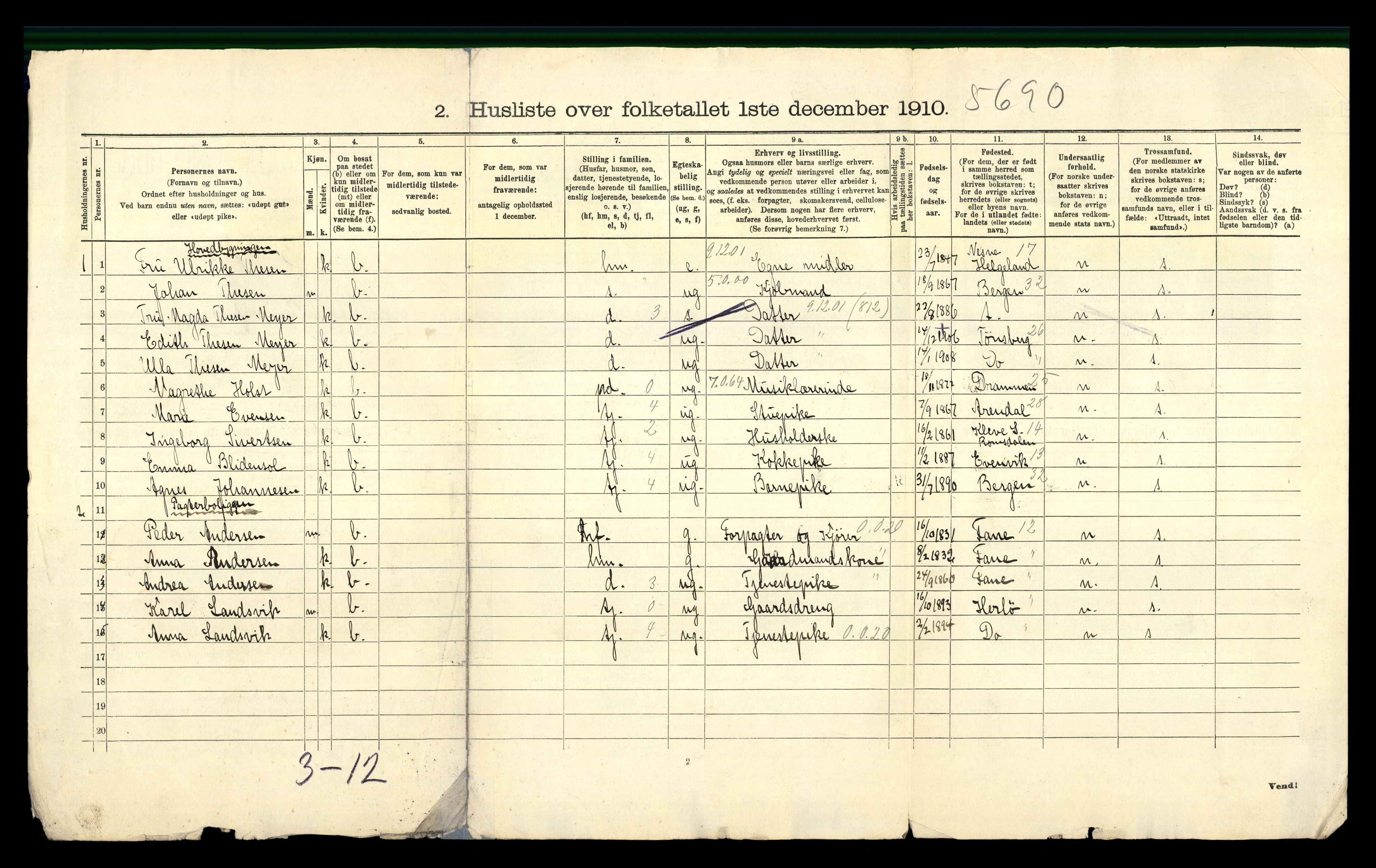 RA, 1910 census for Årstad, 1910, p. 33