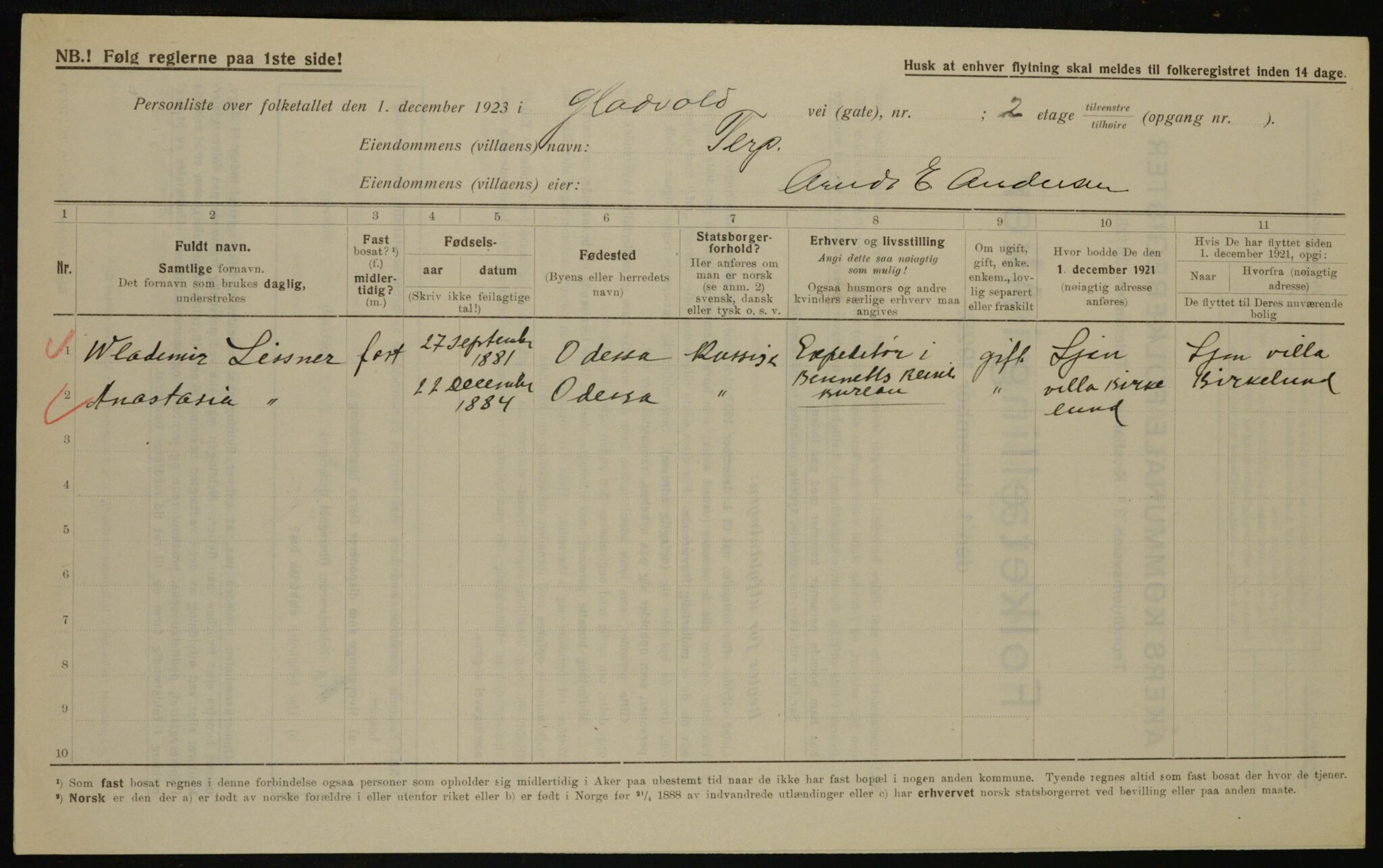 , Municipal Census 1923 for Aker, 1923, p. 39141