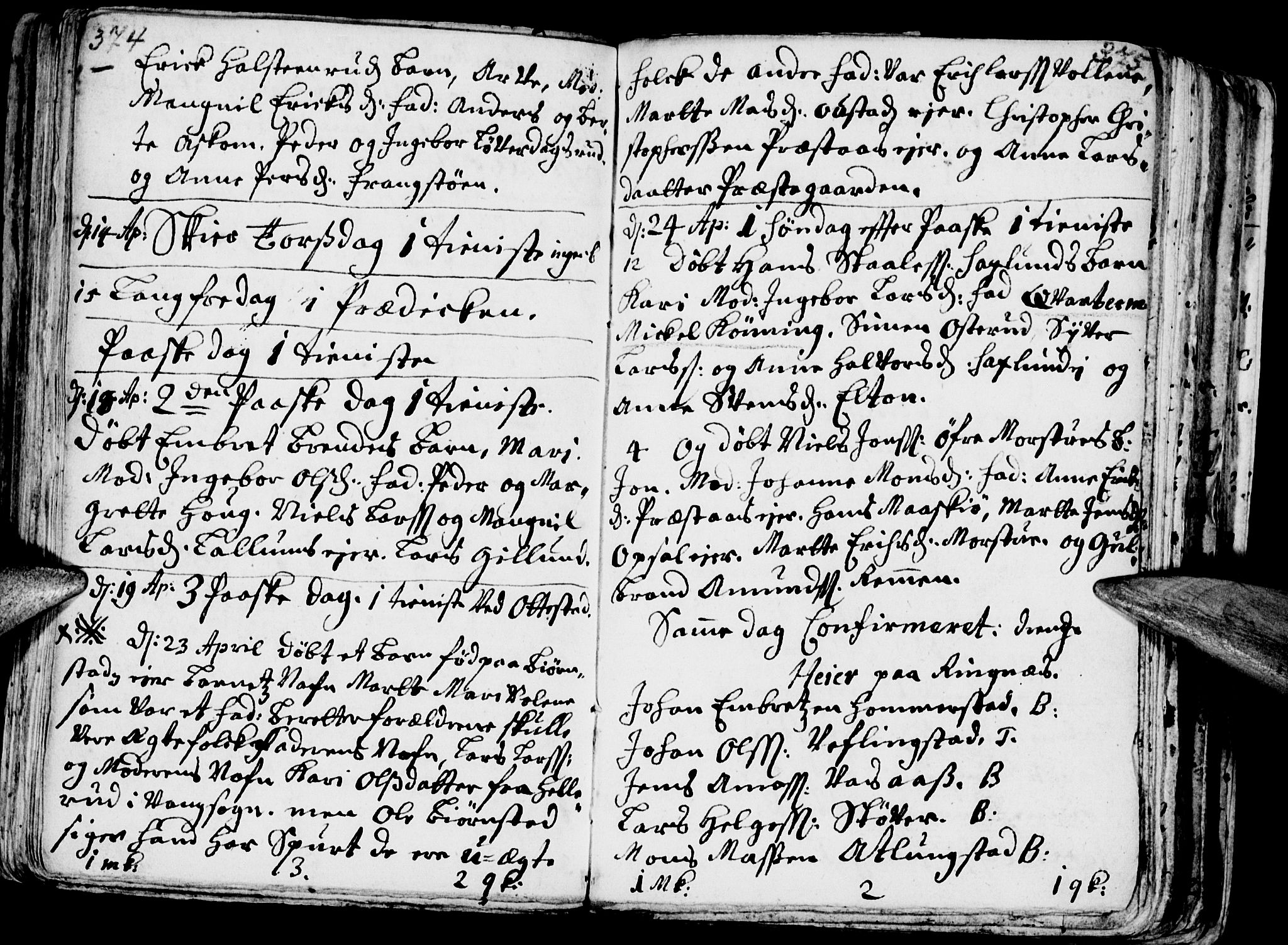 Stange prestekontor, SAH/PREST-002/K/L0002: Parish register (official) no. 2, 1724-1740, p. 374-375