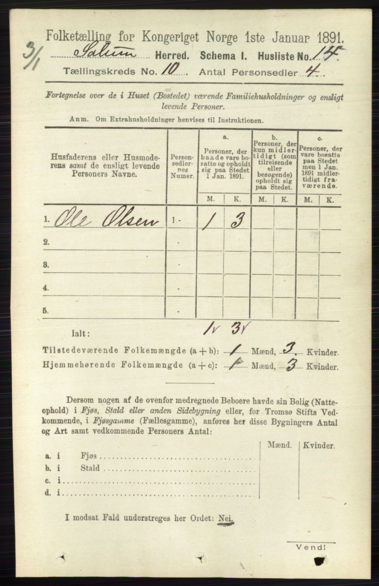 RA, 1891 census for 0818 Solum, 1891, p. 4604