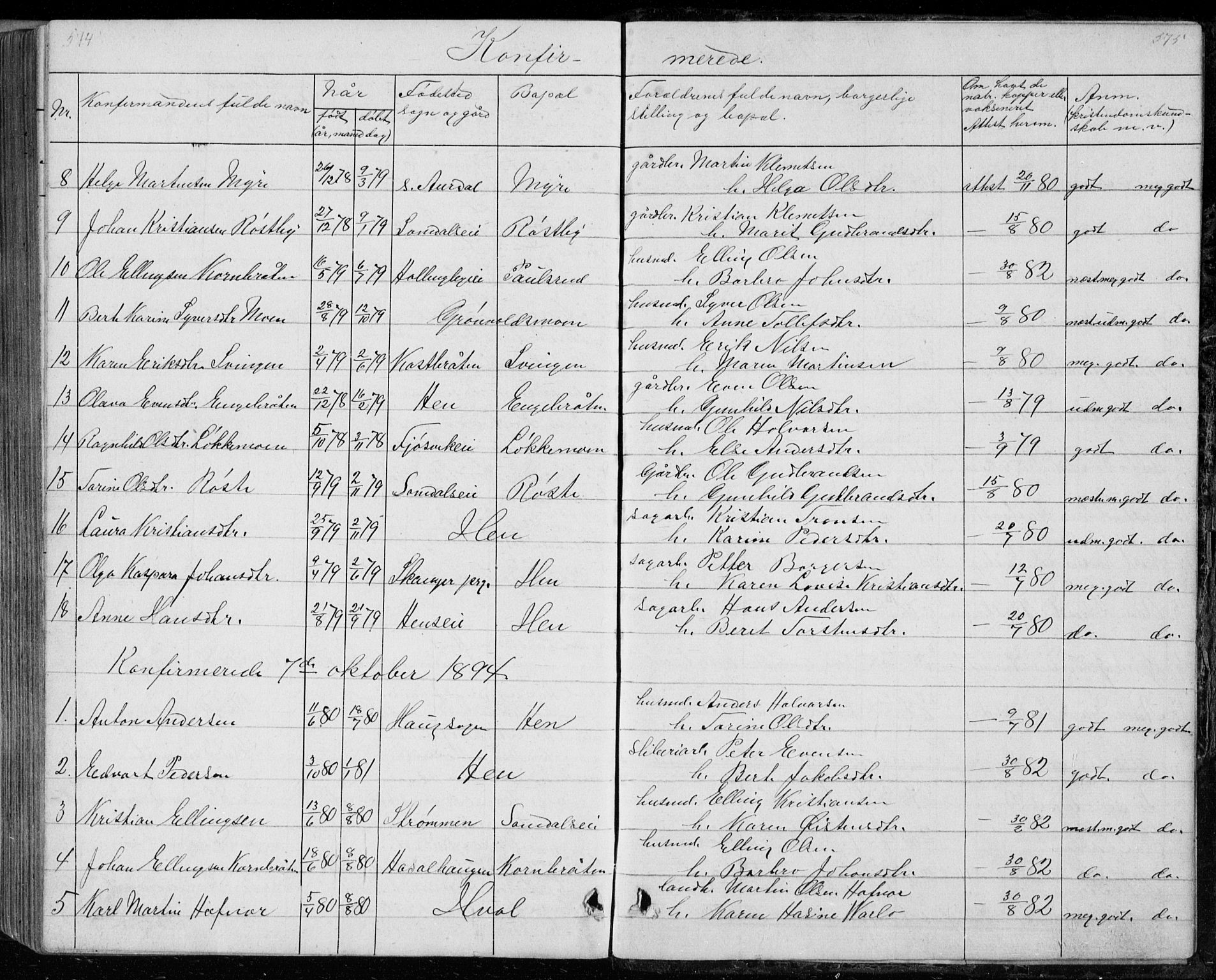 Ådal kirkebøker, SAKO/A-248/G/Gc/L0001: Parish register (copy) no. III 1, 1862-1898, p. 574-575