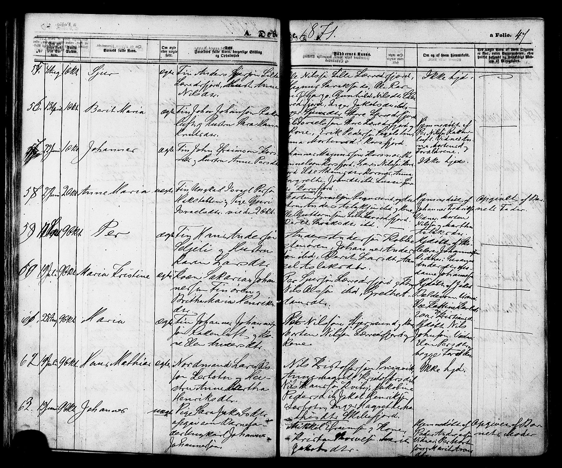 Talvik sokneprestkontor, AV/SATØ-S-1337/H/Ha/L0011kirke: Parish register (official) no. 11, 1864-1877, p. 47