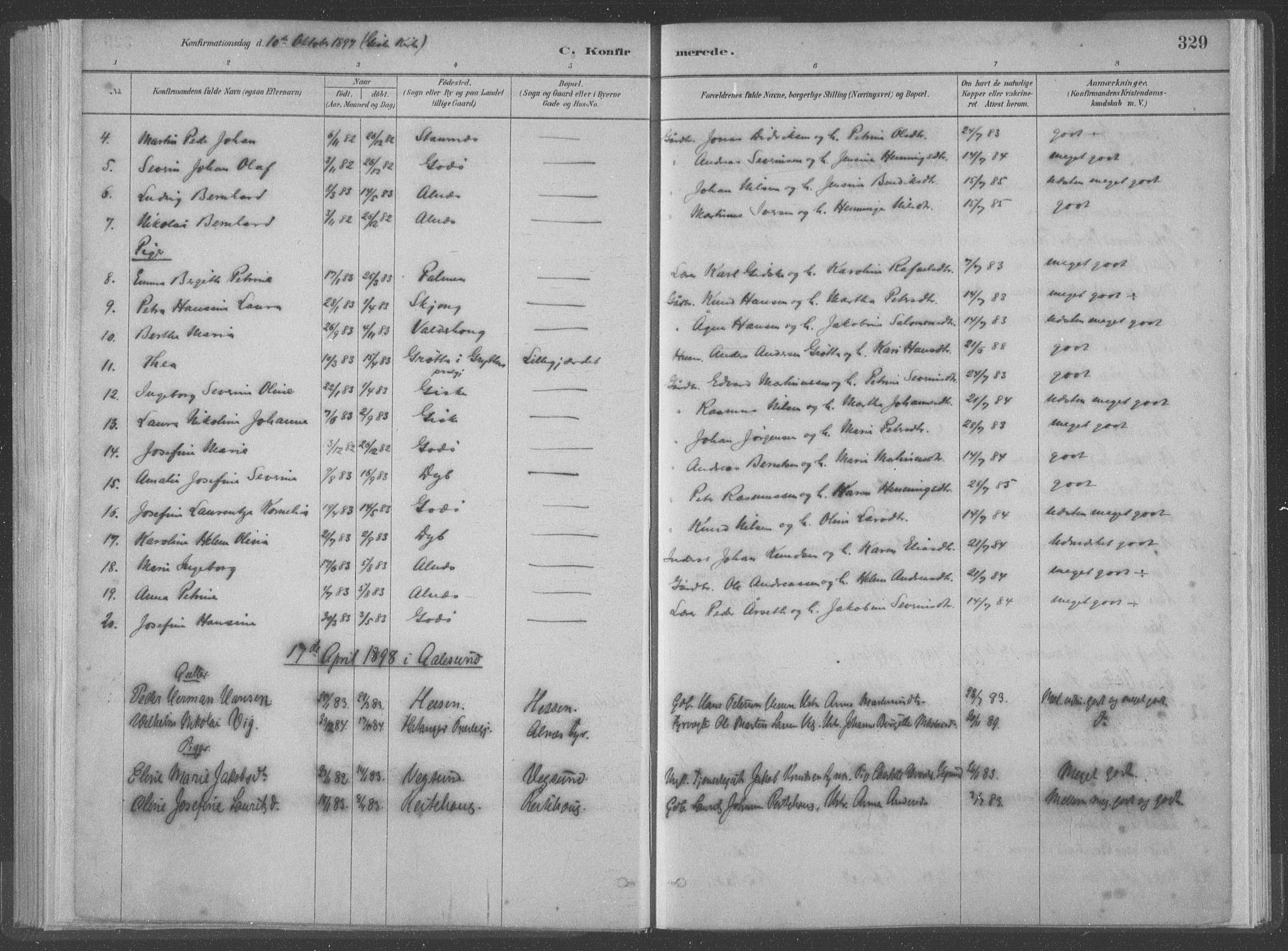 Ministerialprotokoller, klokkerbøker og fødselsregistre - Møre og Romsdal, SAT/A-1454/528/L0402: Parish register (official) no. 528A12II, 1880-1903, p. 329