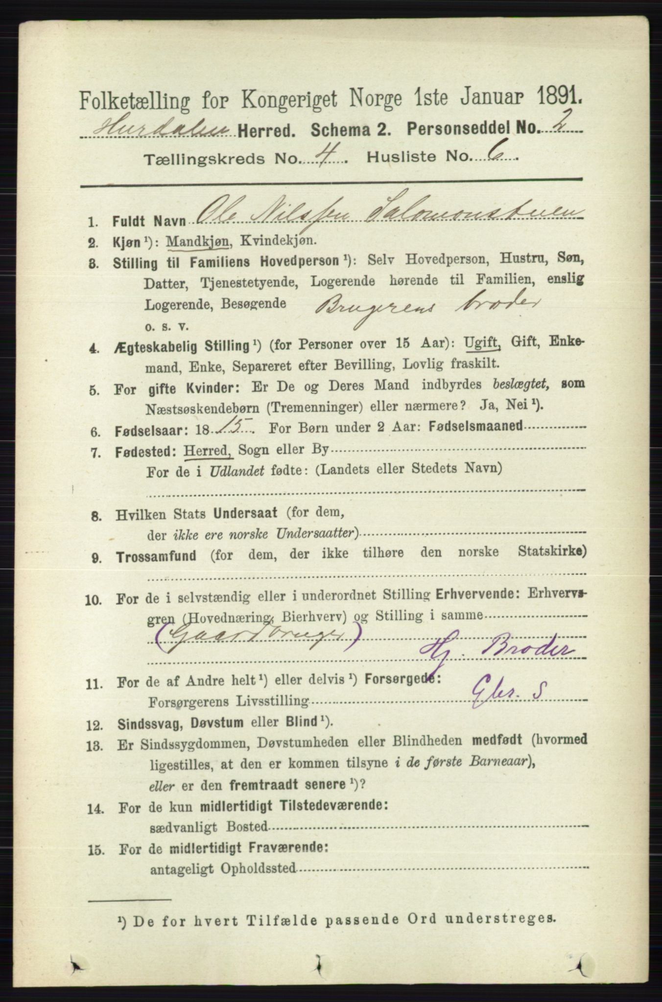 RA, 1891 census for 0239 Hurdal, 1891, p. 1461
