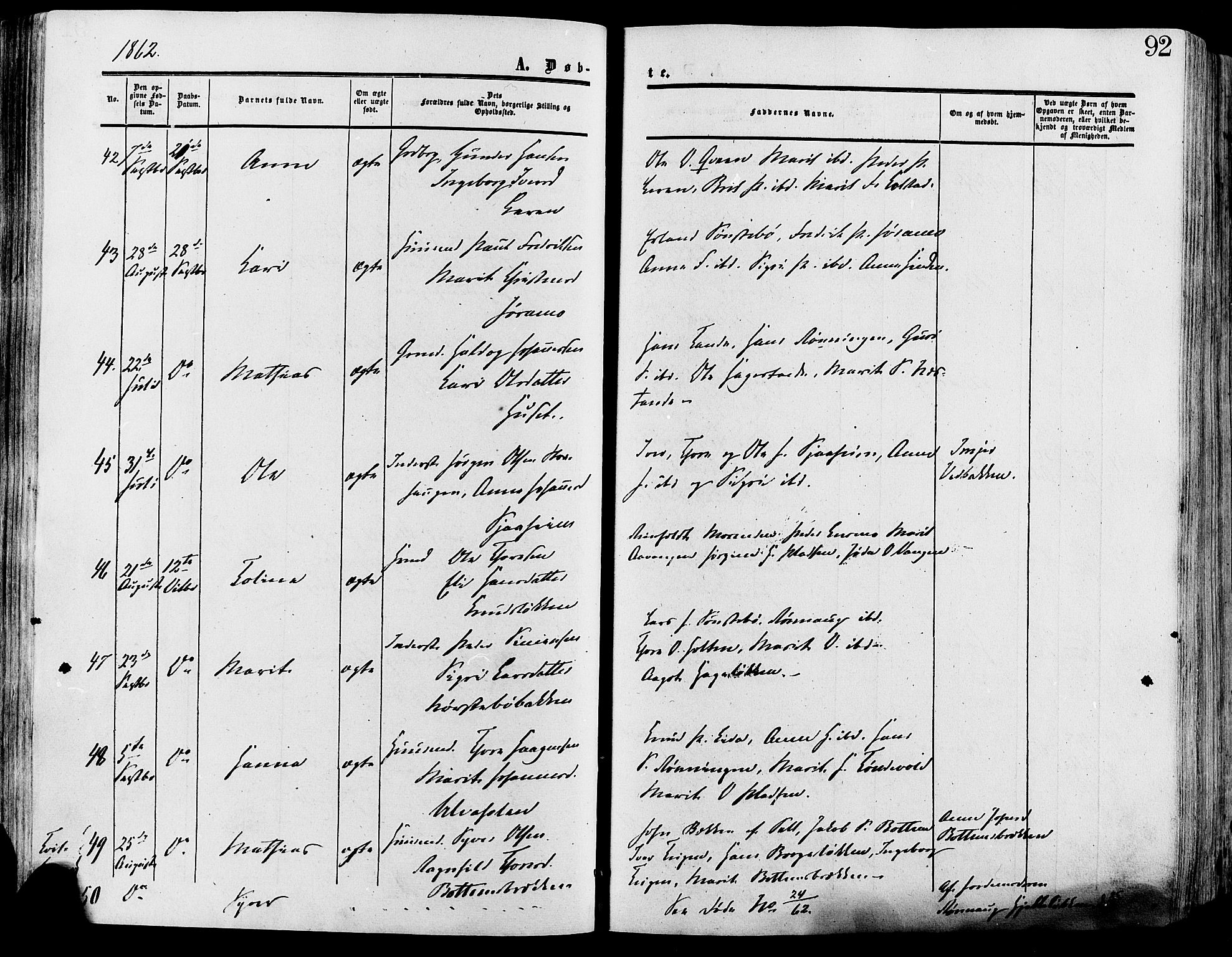 Lesja prestekontor, AV/SAH-PREST-068/H/Ha/Haa/L0008: Parish register (official) no. 8, 1854-1880, p. 92