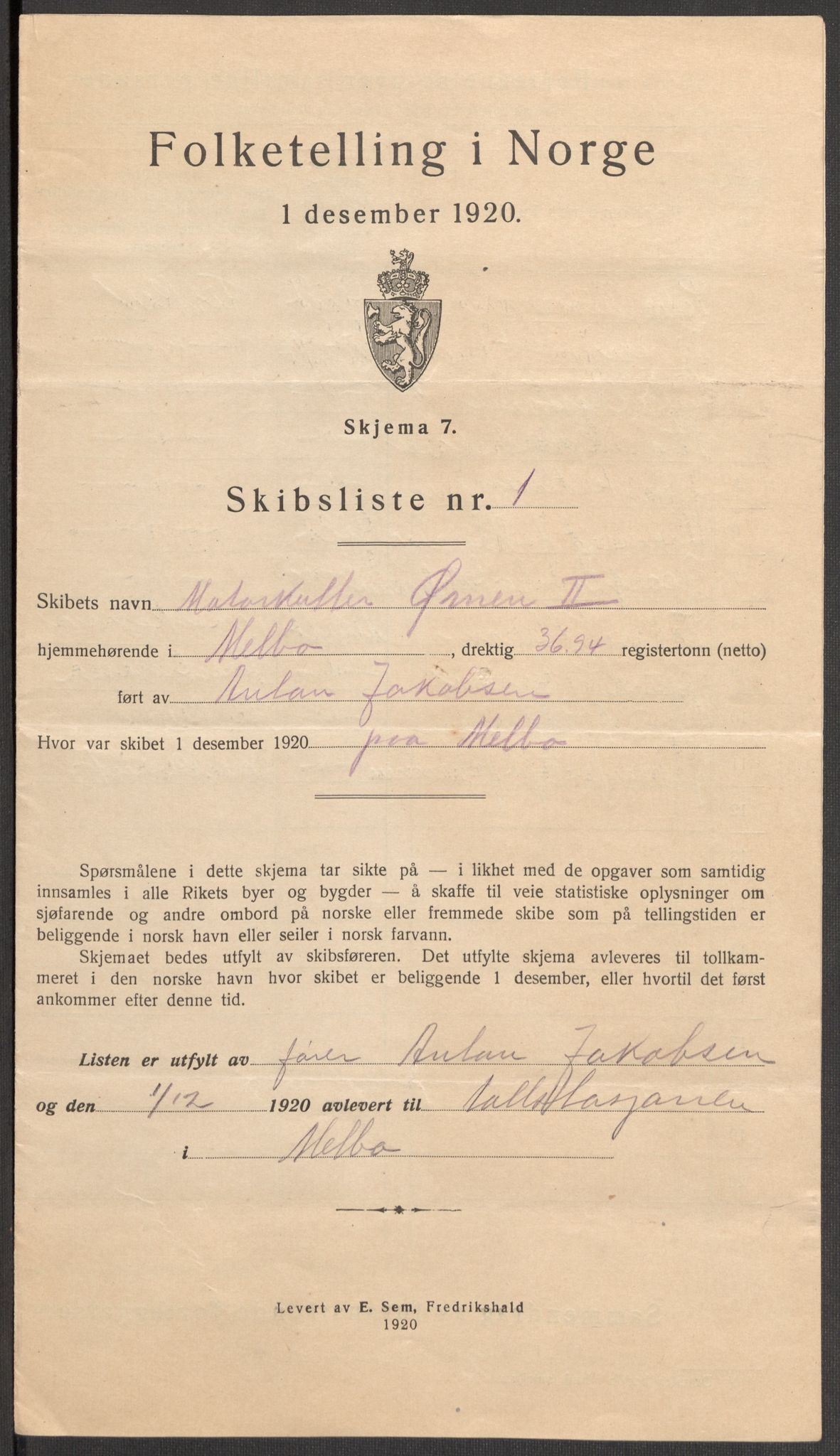 SAT, 1920 census for Hadsel, 1920, p. 22887