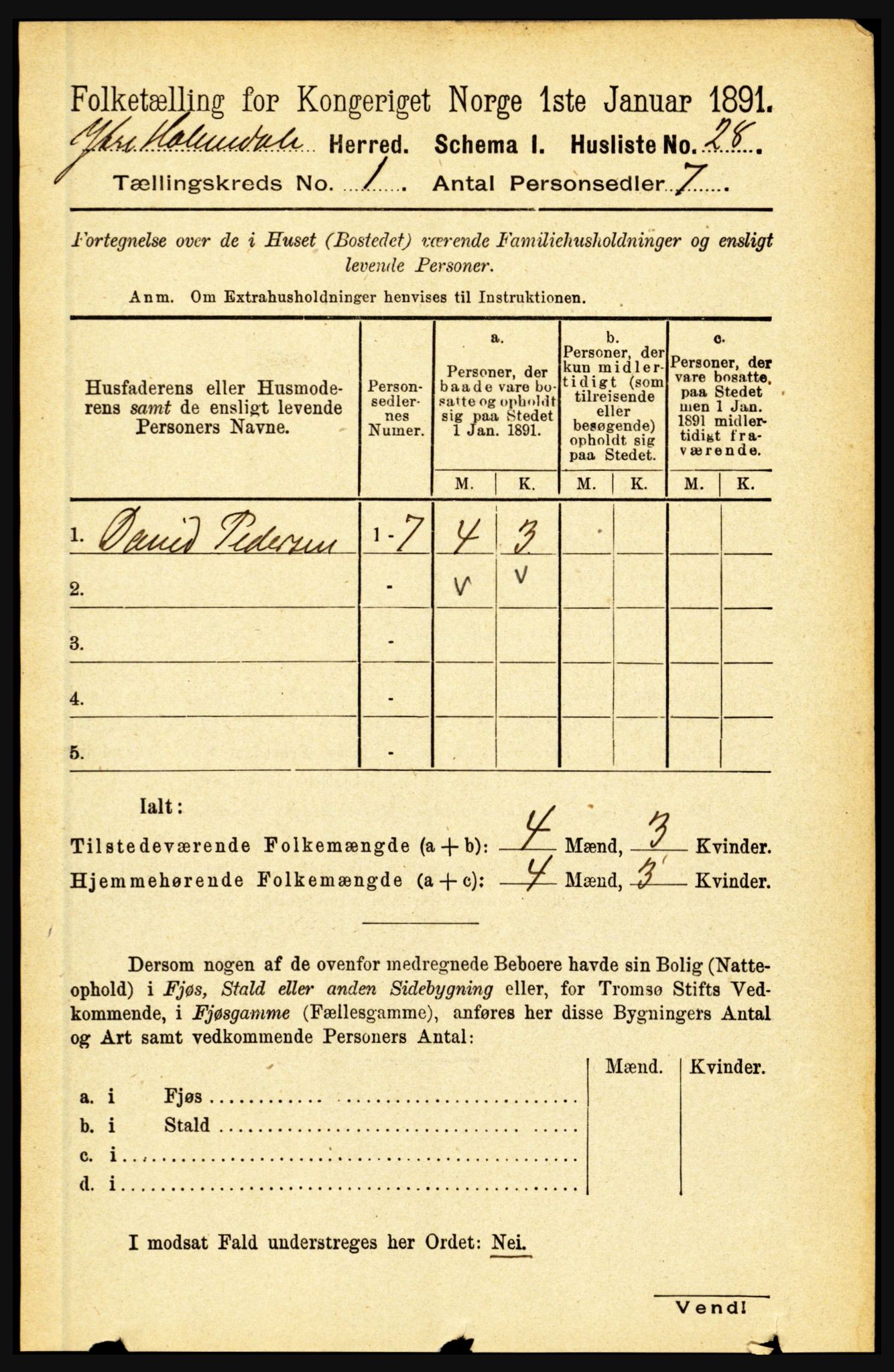 RA, 1891 census for 1429 Ytre Holmedal, 1891, p. 74