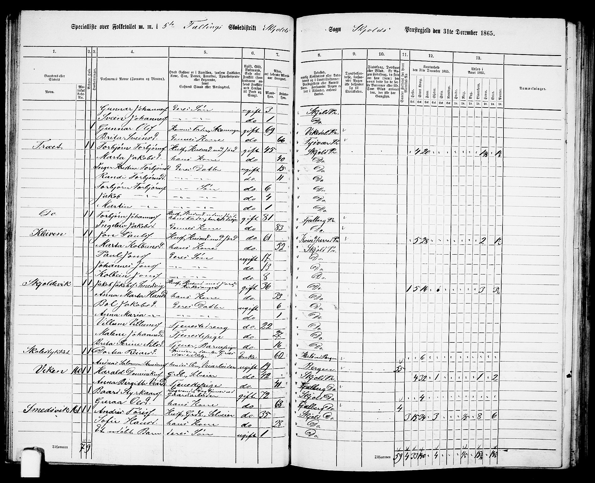 RA, 1865 census for Skjold, 1865, p. 73