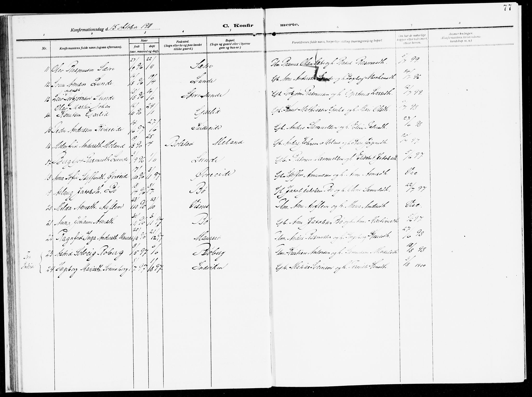 Stryn Sokneprestembete, AV/SAB-A-82501: Parish register (official) no. B 2, 1908-1936, p. 77